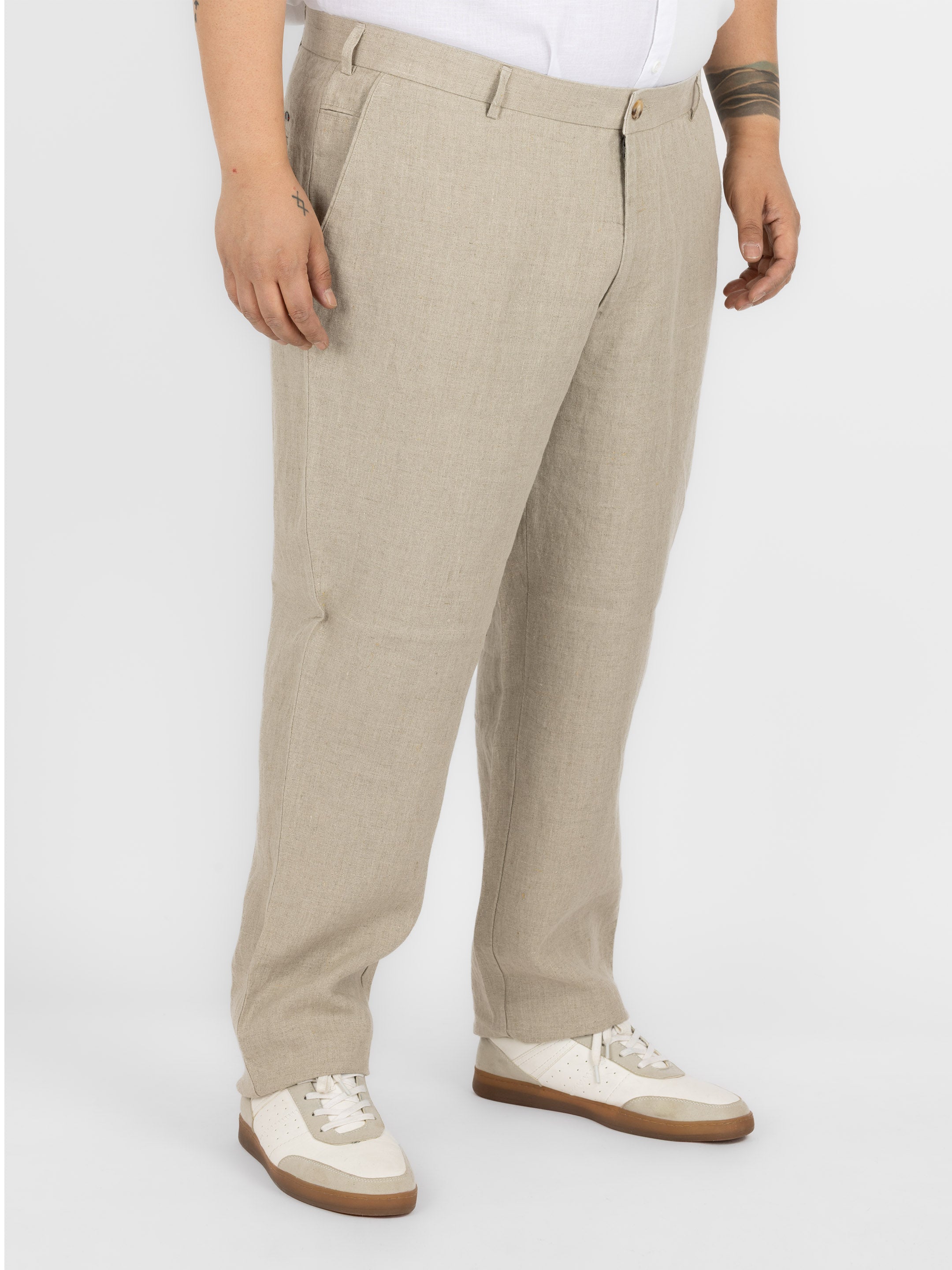 WHATZ Plus Size Premium Solid Linen Trousers for Men