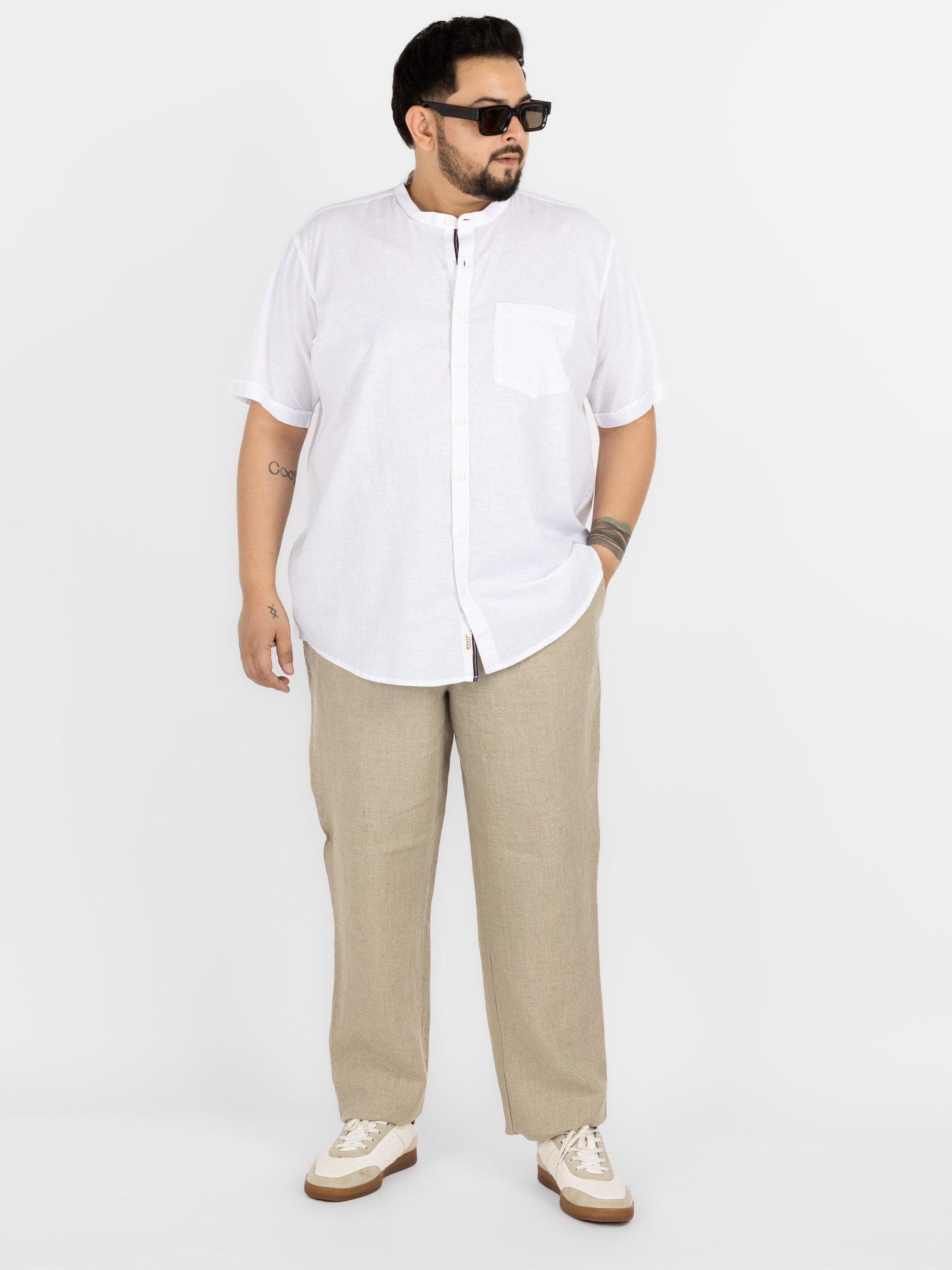 WHATZ Plus Size Premium Solid Linen Trousers for Men
