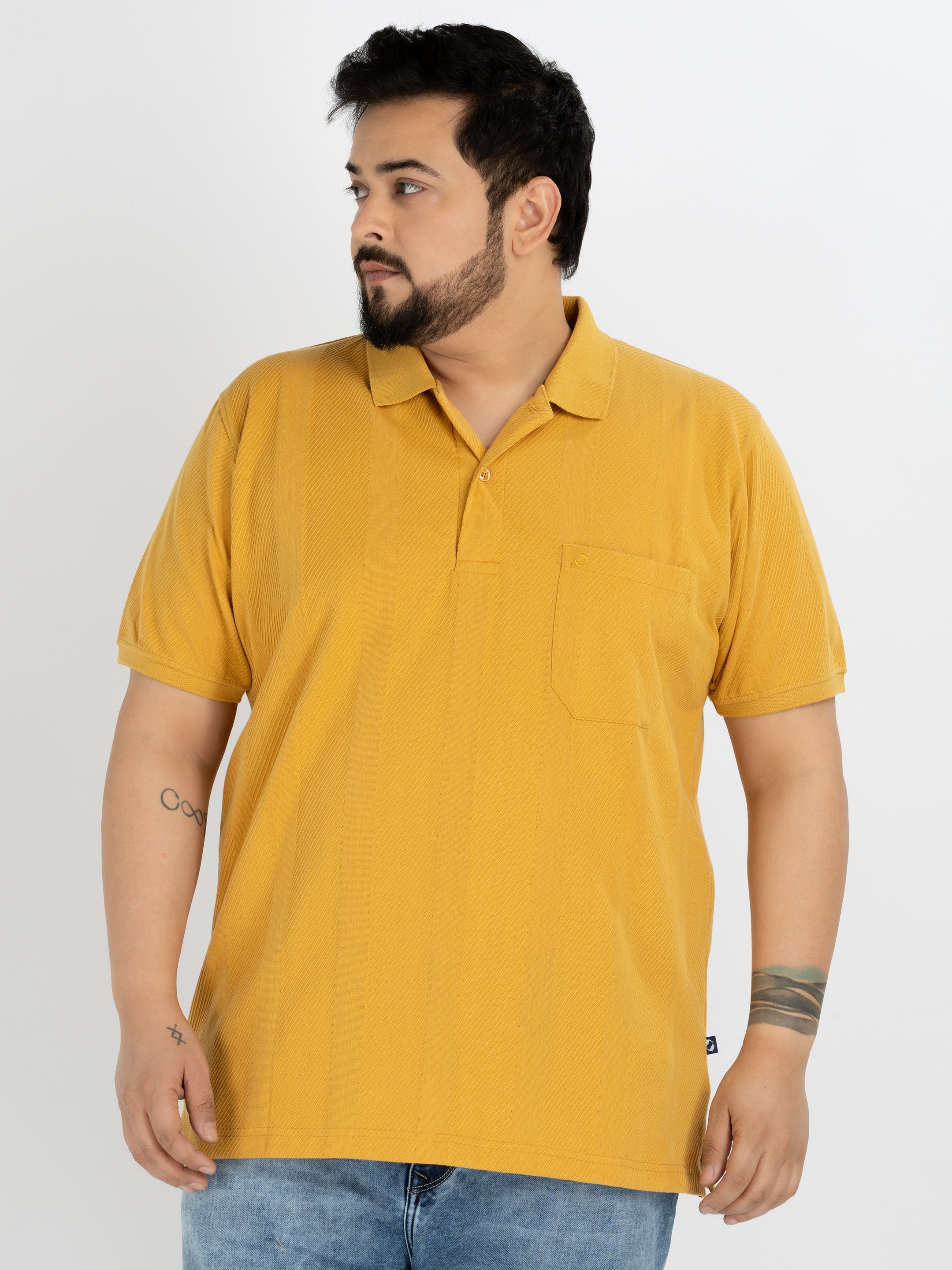 WHATZ Vertical Textured Jacquard Polo T-shirt For Men