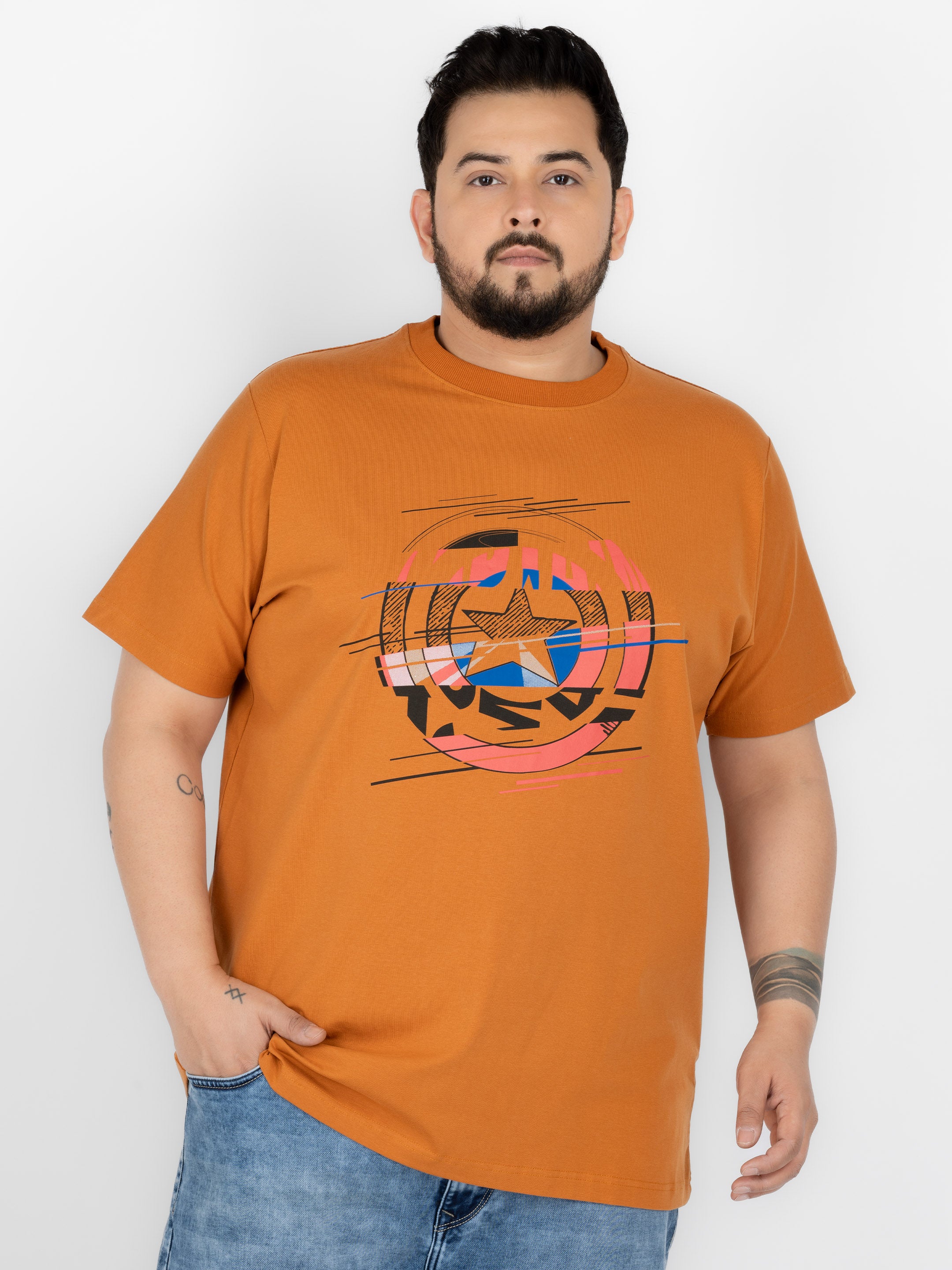 SO WHAT Glitch Shield Graphic Round Neck T-Shirt for Men