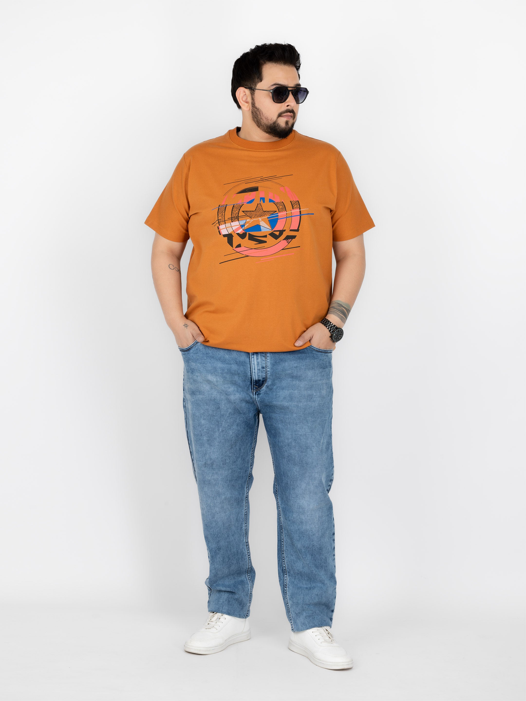 SO WHAT Glitch Shield Graphic Round Neck T-Shirt for Men