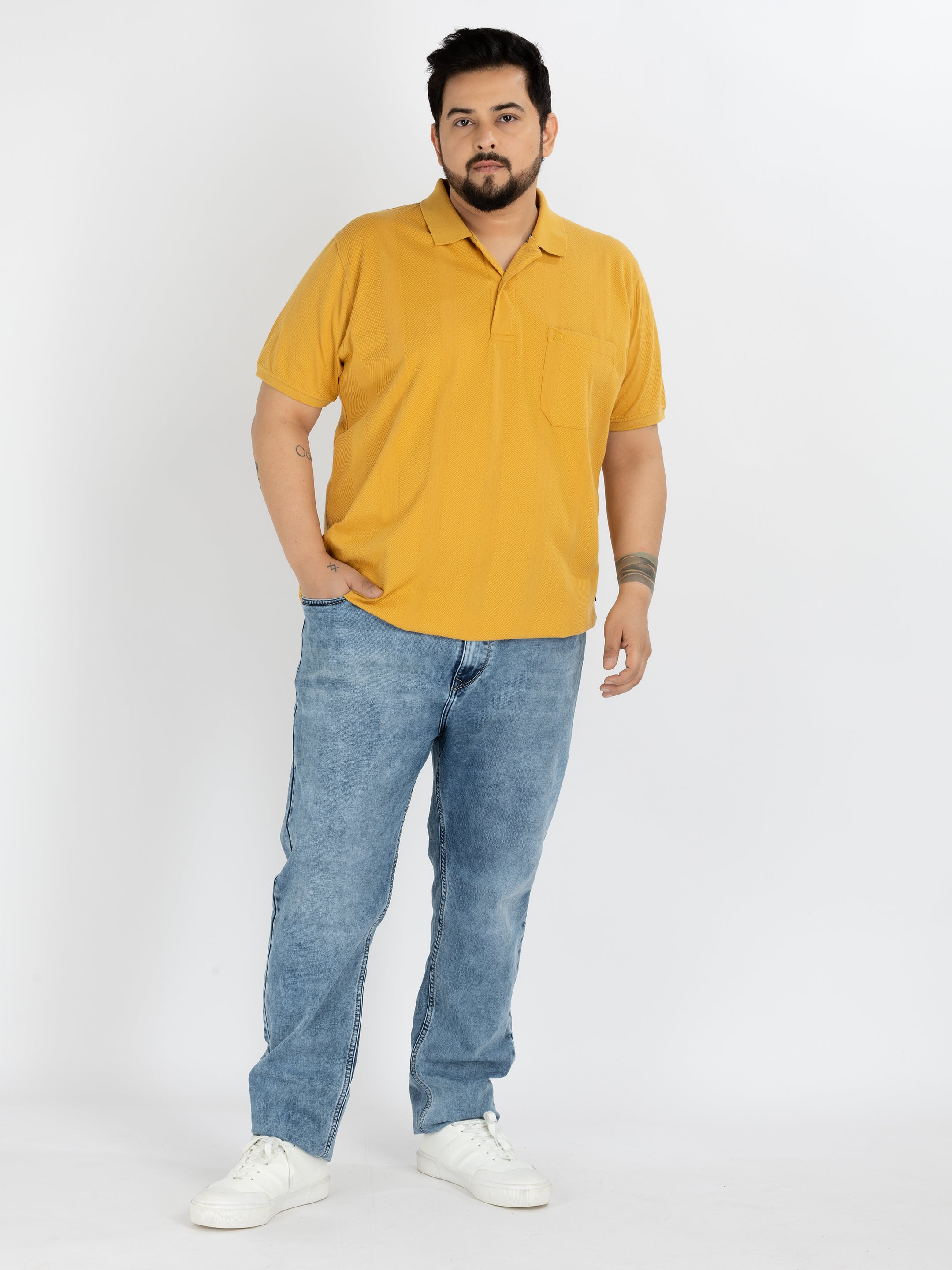 WHATZ Vertical Textured Jacquard Polo T-shirt For Men