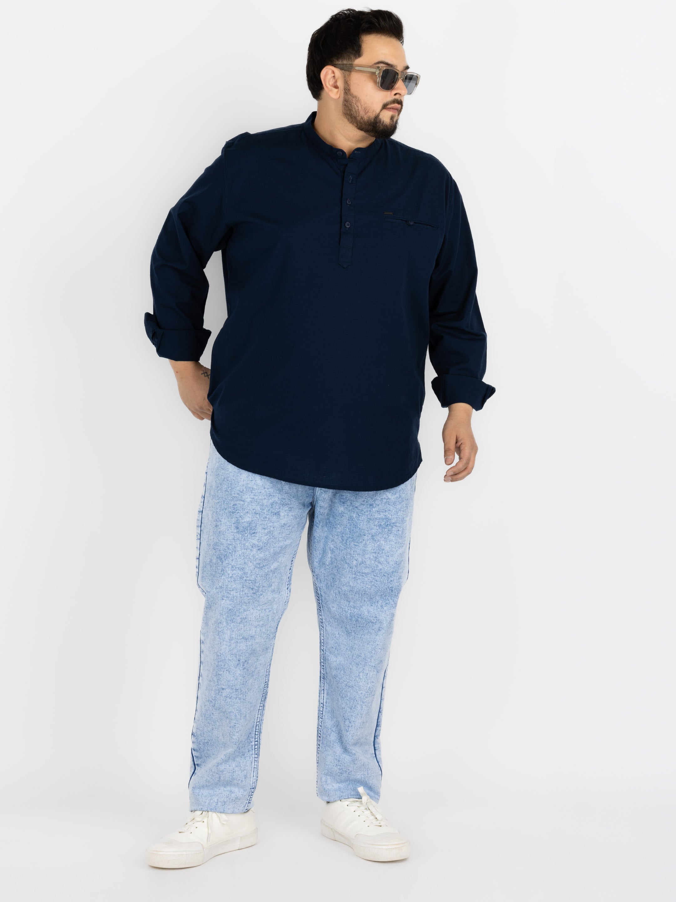 WHATZ Quiet Form Solid Short Kurta for Men