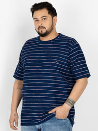 WHATZ Linear Texture Crew Round Neck T-Shirt for Men