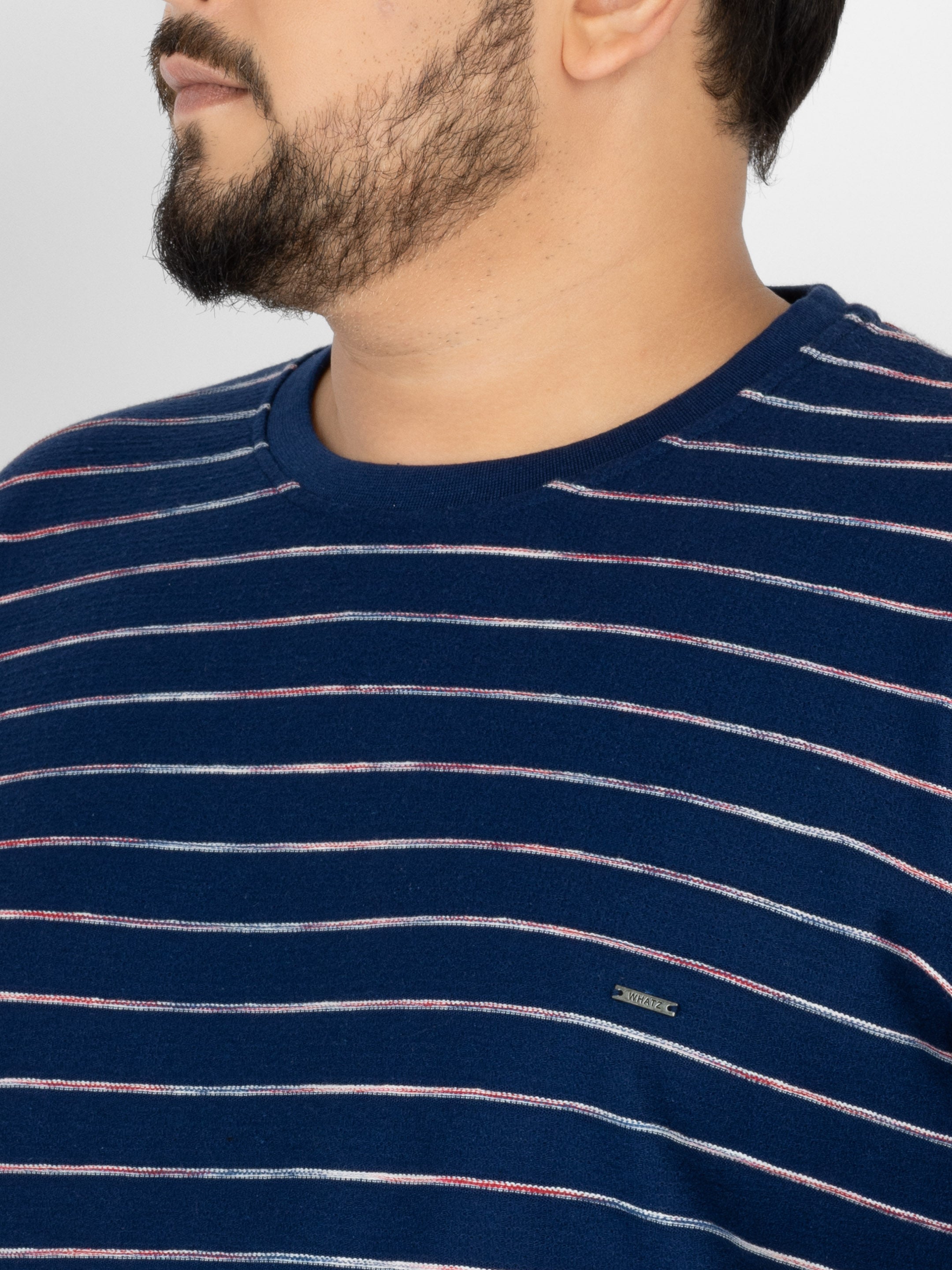 WHATZ Linear Texture Crew Round Neck T-Shirt for Men
