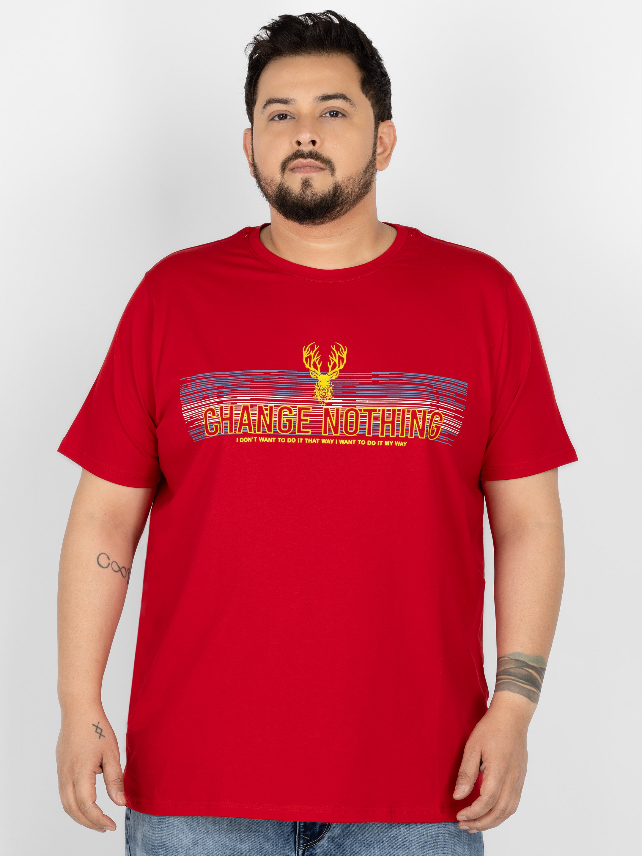 WHATZ Change Nothing Slogan Graphic Round Neck T-Shirt For Men