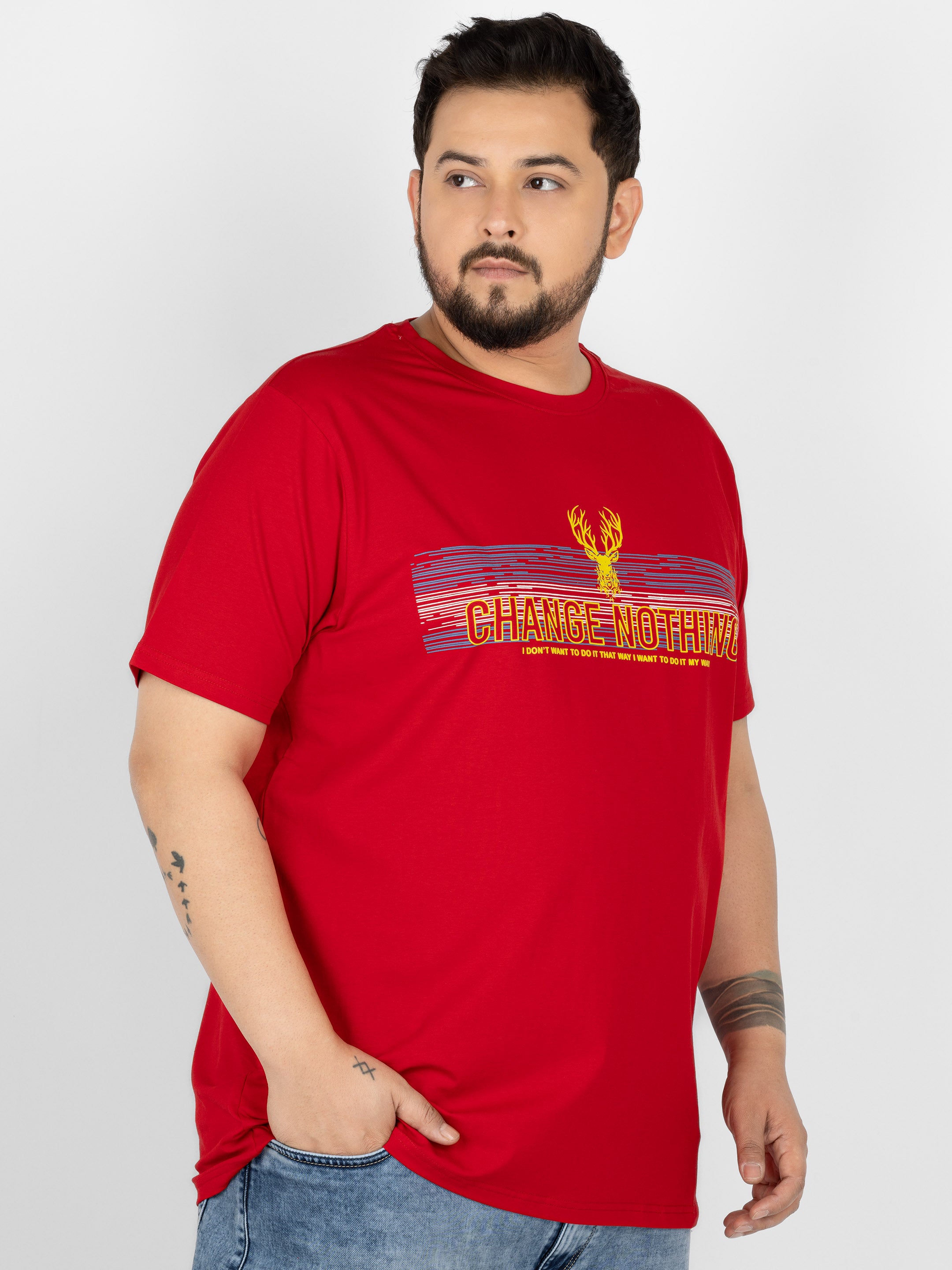 WHATZ Change Nothing Slogan Graphic Round Neck T-Shirt For Men