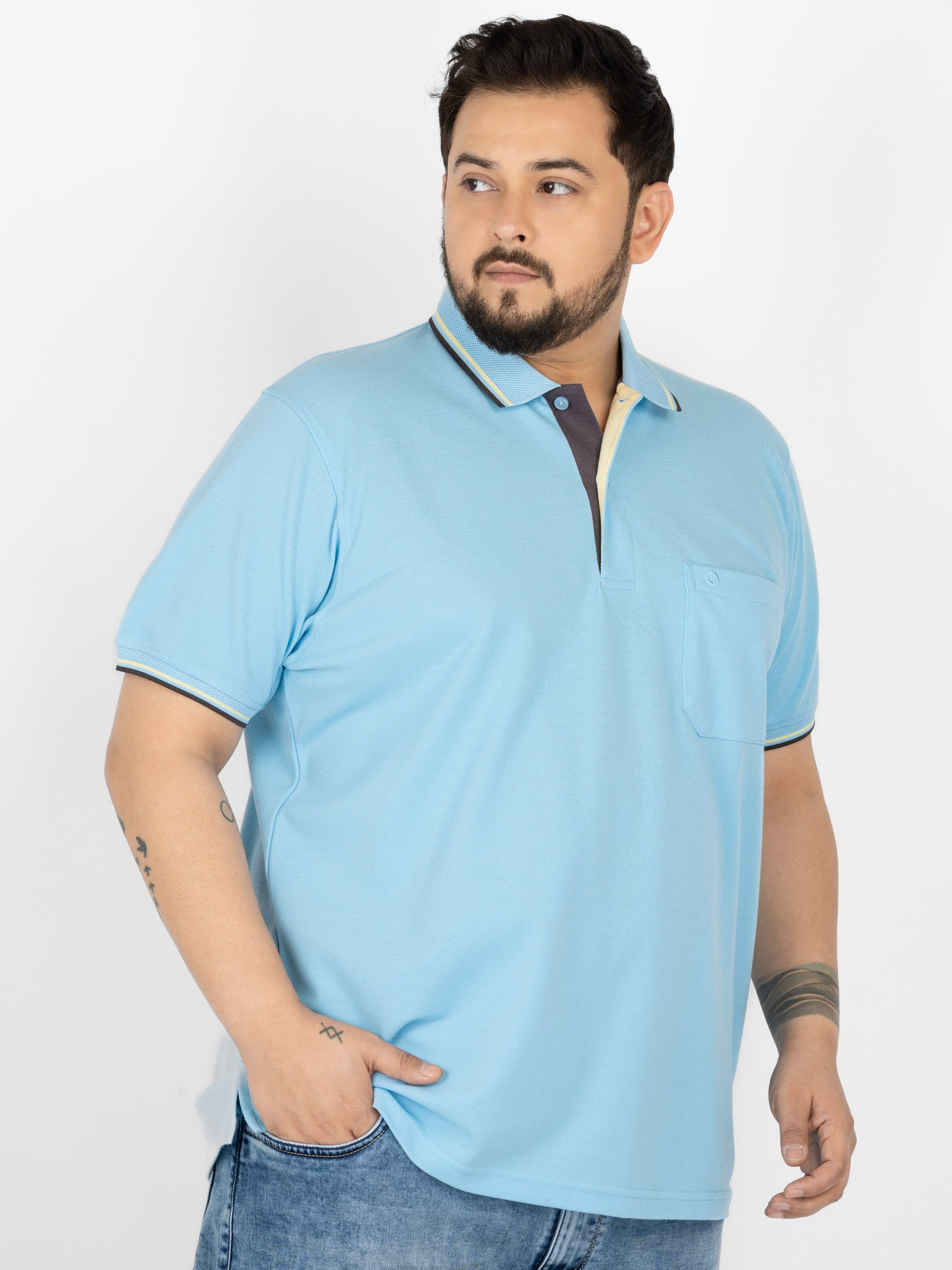 WHATZ Mesh Collar Dual Contrast Polo T-shirt For Men