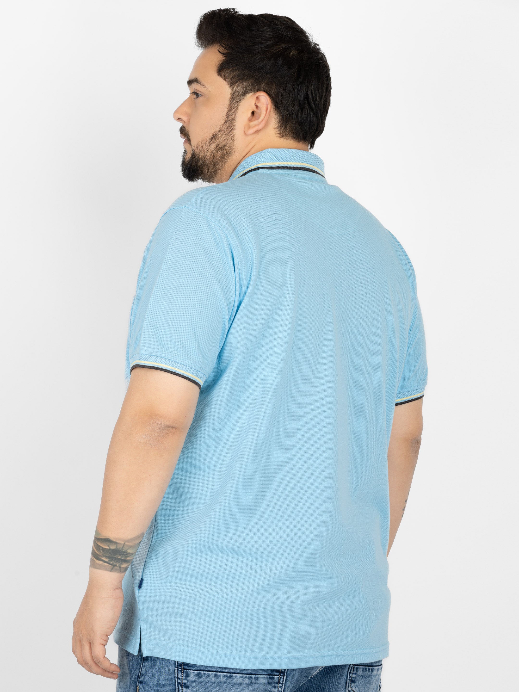 WHATZ Mesh Collar Dual Contrast Polo T-shirt For Men