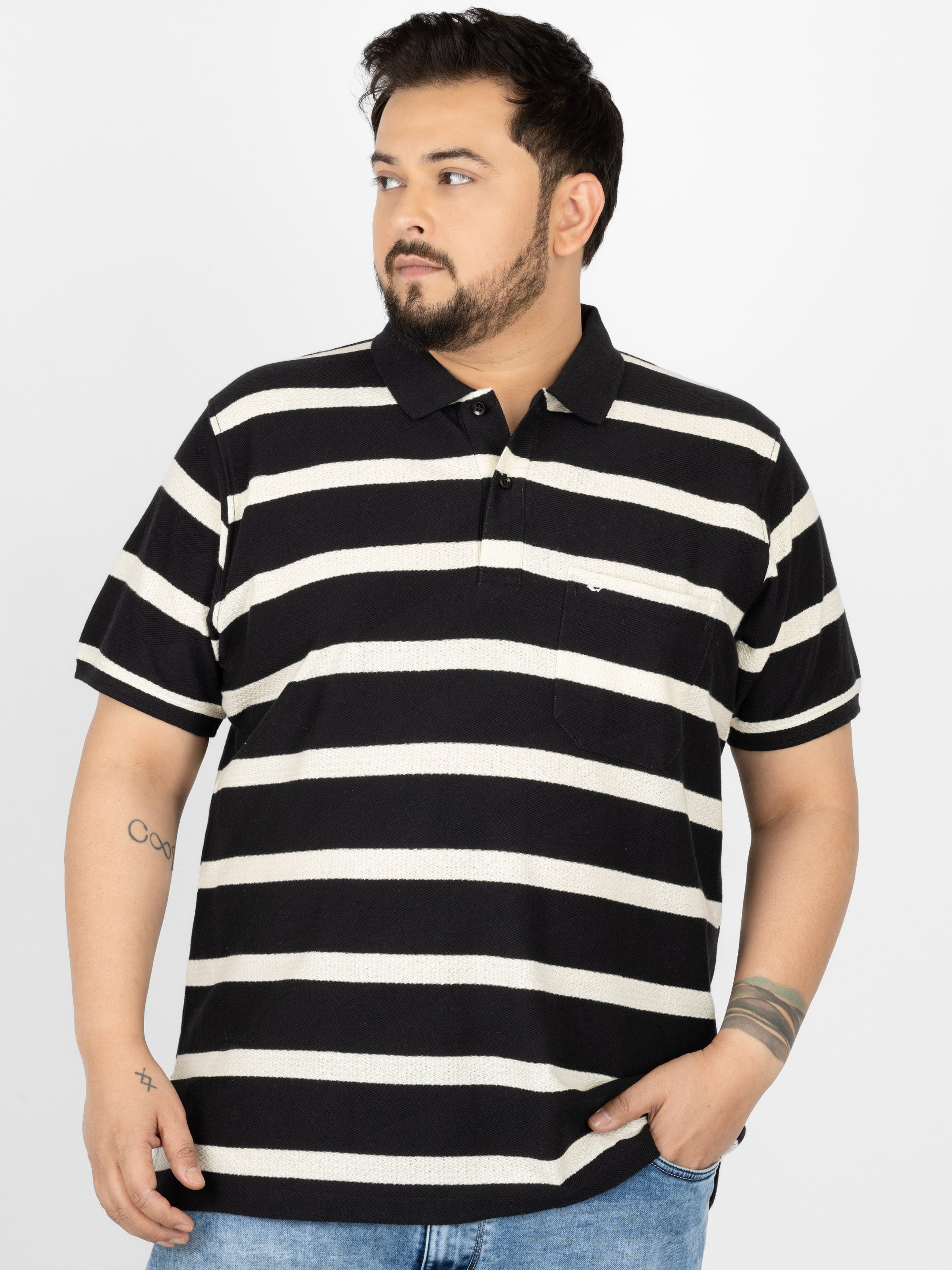 WHATZ Prime Geo-Stripe Jacquard Polo T-Shirt for Men