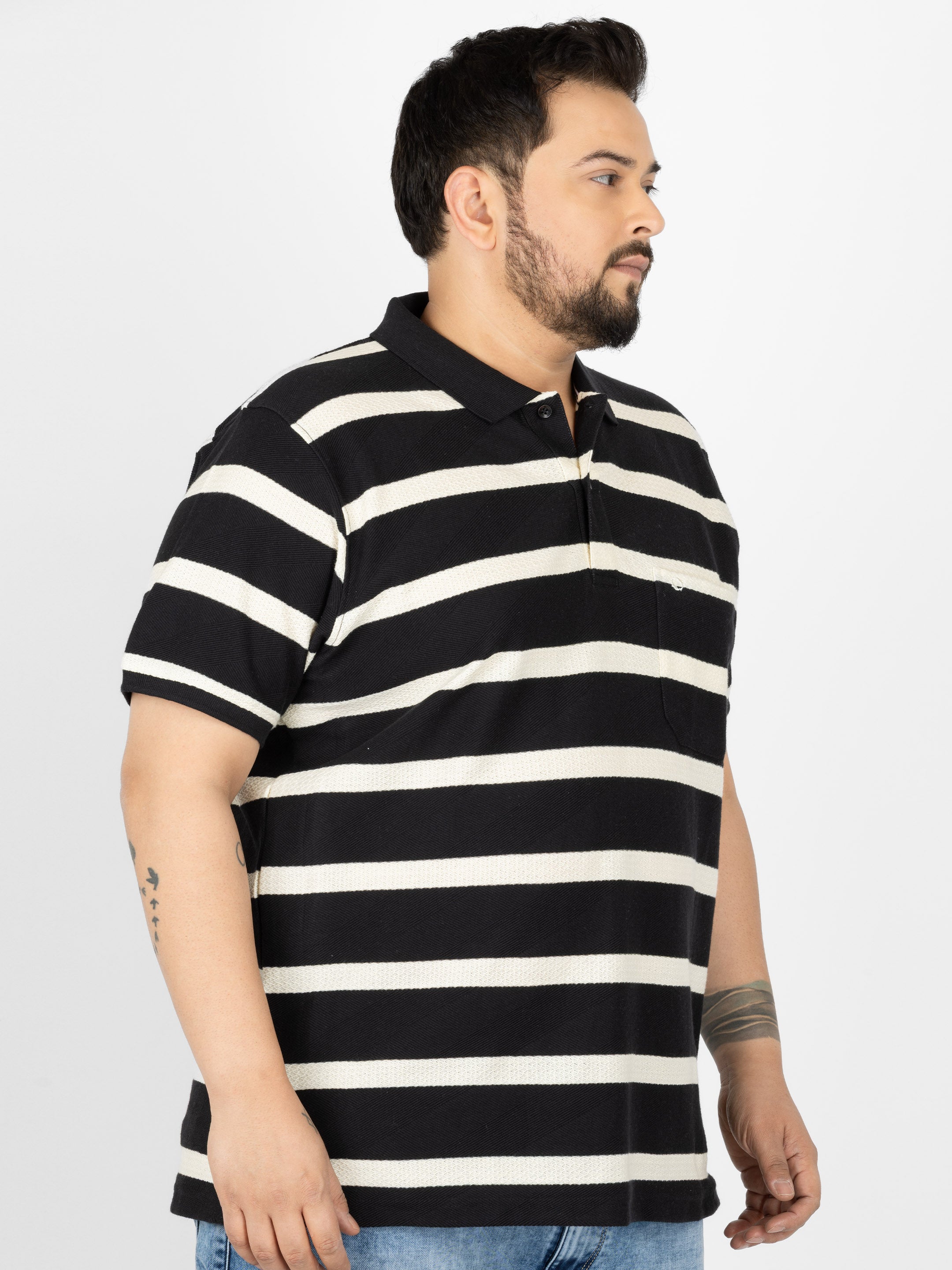 WHATZ Prime Geo-Stripe Jacquard Polo T-Shirt for Men
