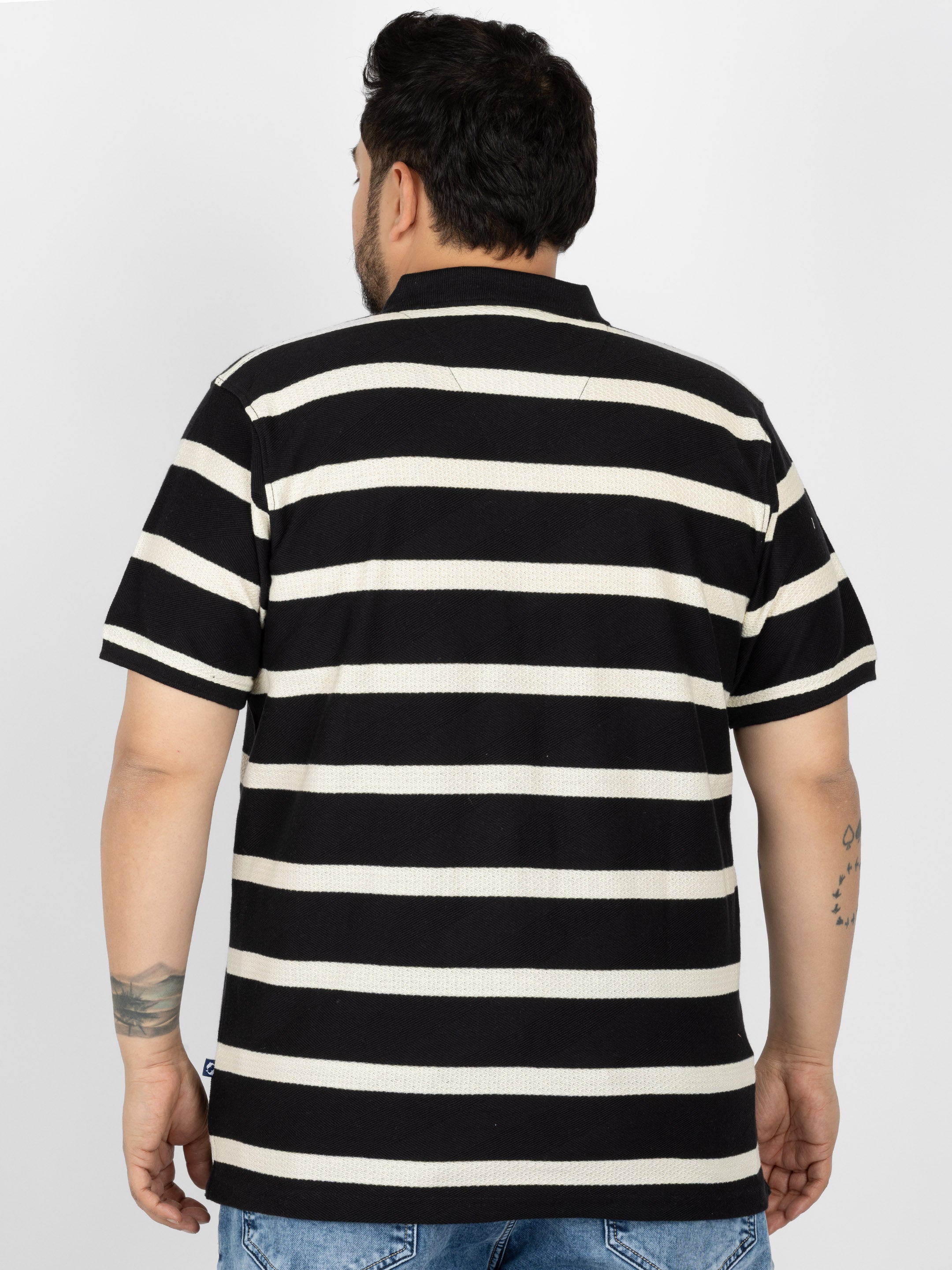 WHATZ Prime Geo-Stripe Jacquard Polo T-Shirt for Men