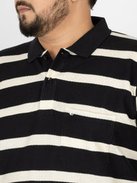 WHATZ Prime Geo-Stripe Jacquard Polo T-Shirt for Men