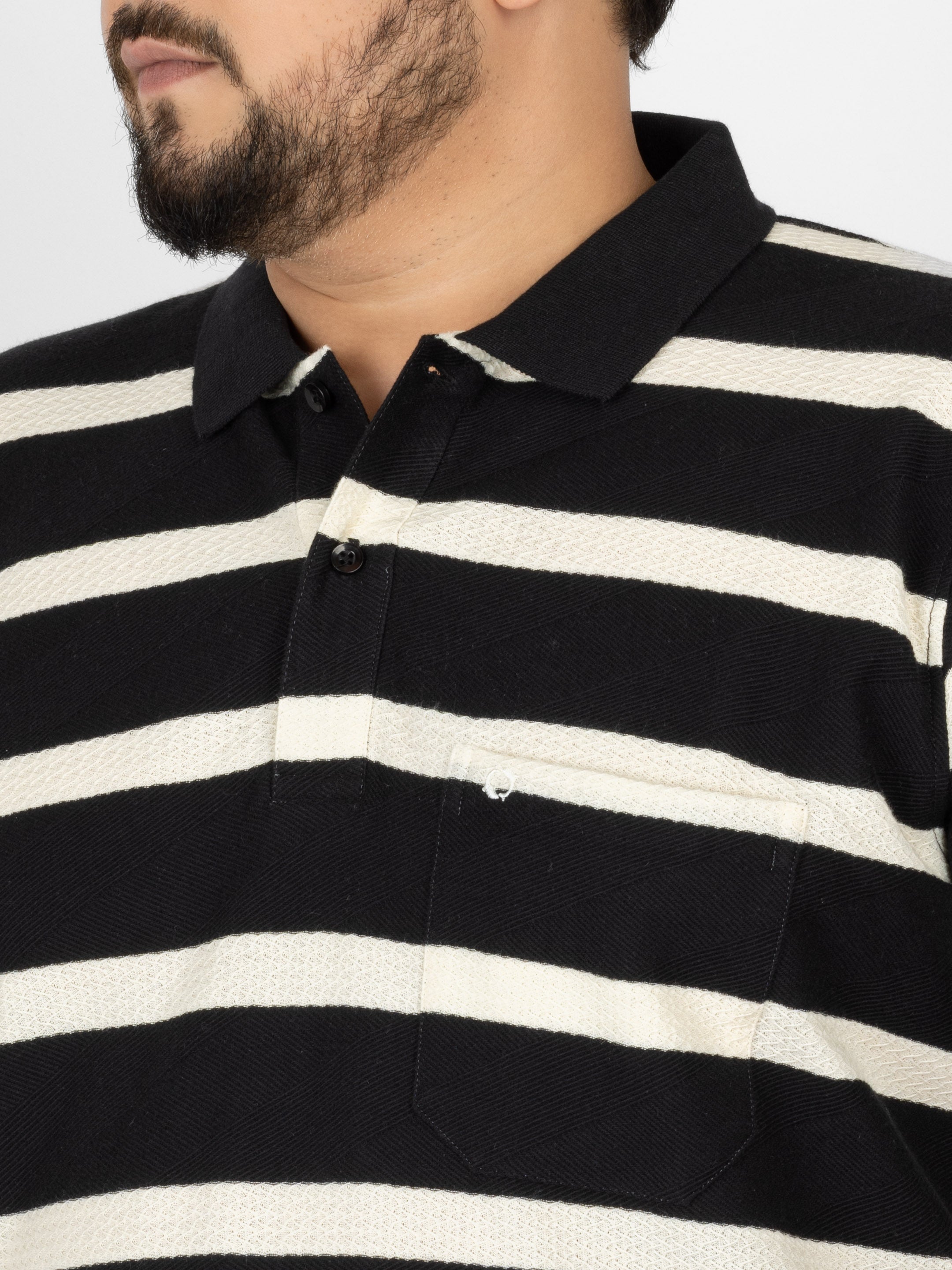 WHATZ Prime Geo-Stripe Jacquard Polo T-Shirt for Men