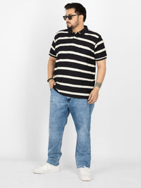 WHATZ Prime Geo-Stripe Jacquard Polo T-Shirt for Men