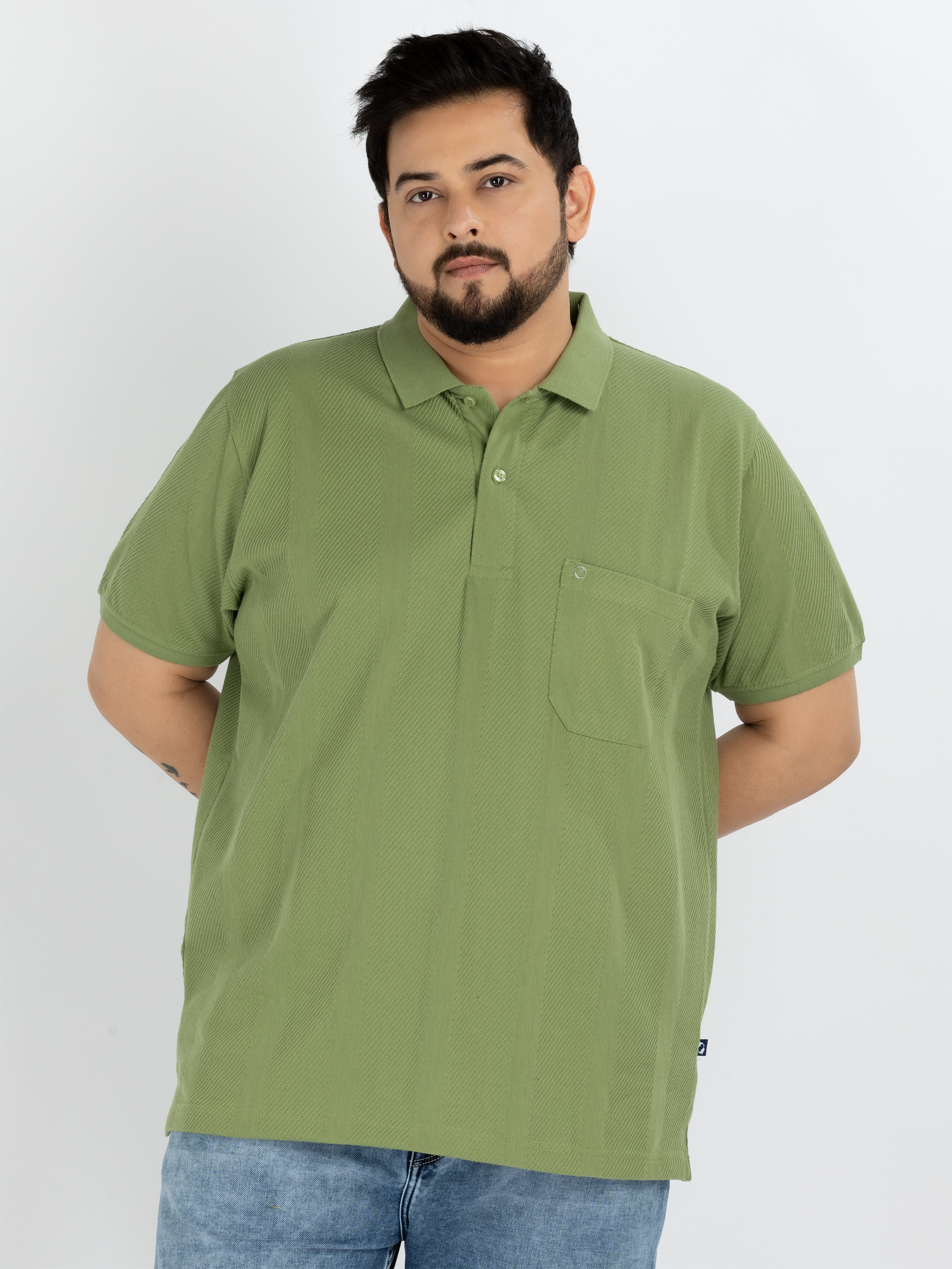 WHATZ Vertical Textured Jacquard Polo T-shirt For Men