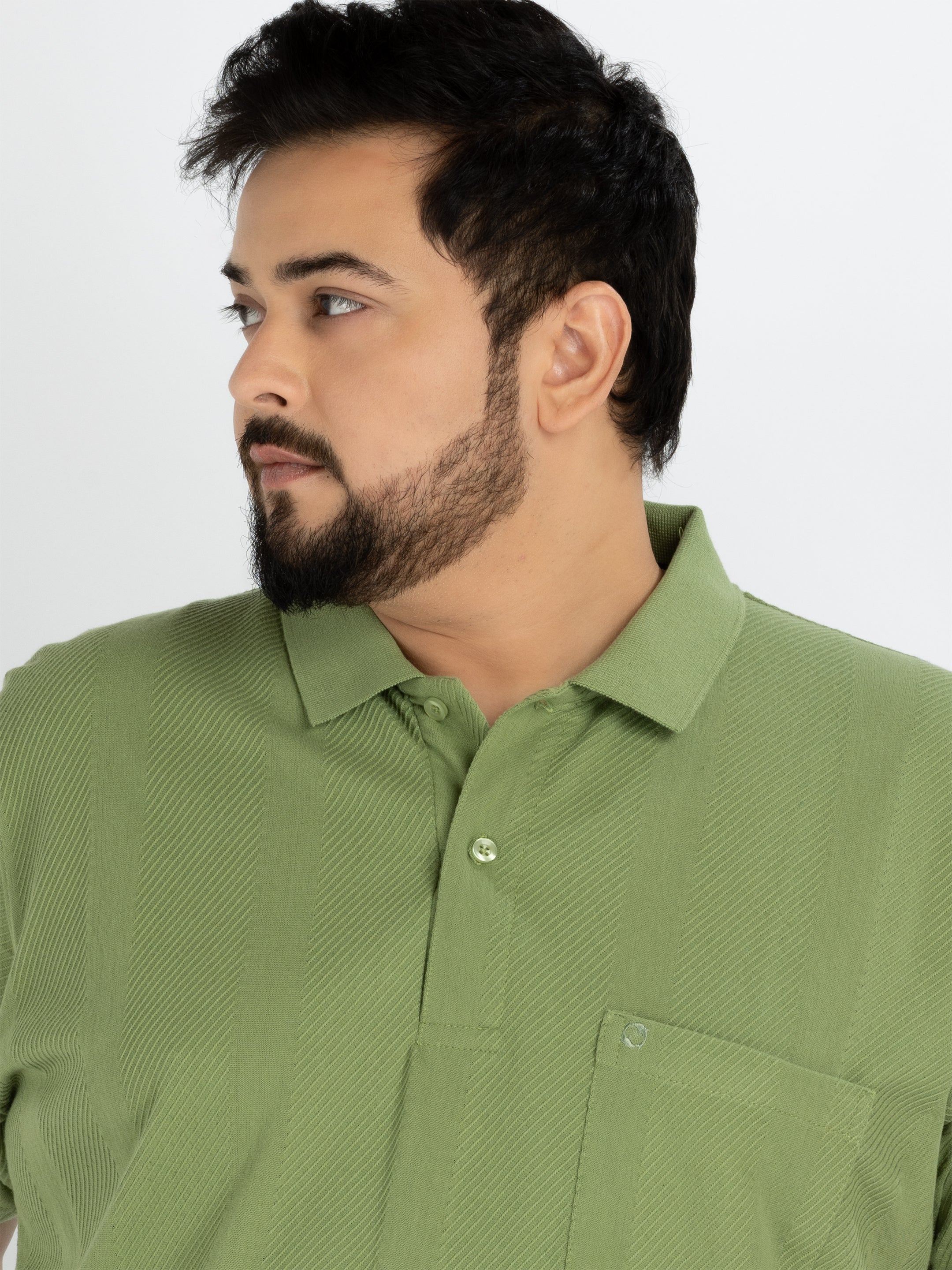 WHATZ Vertical Textured Jacquard Polo T-shirt For Men