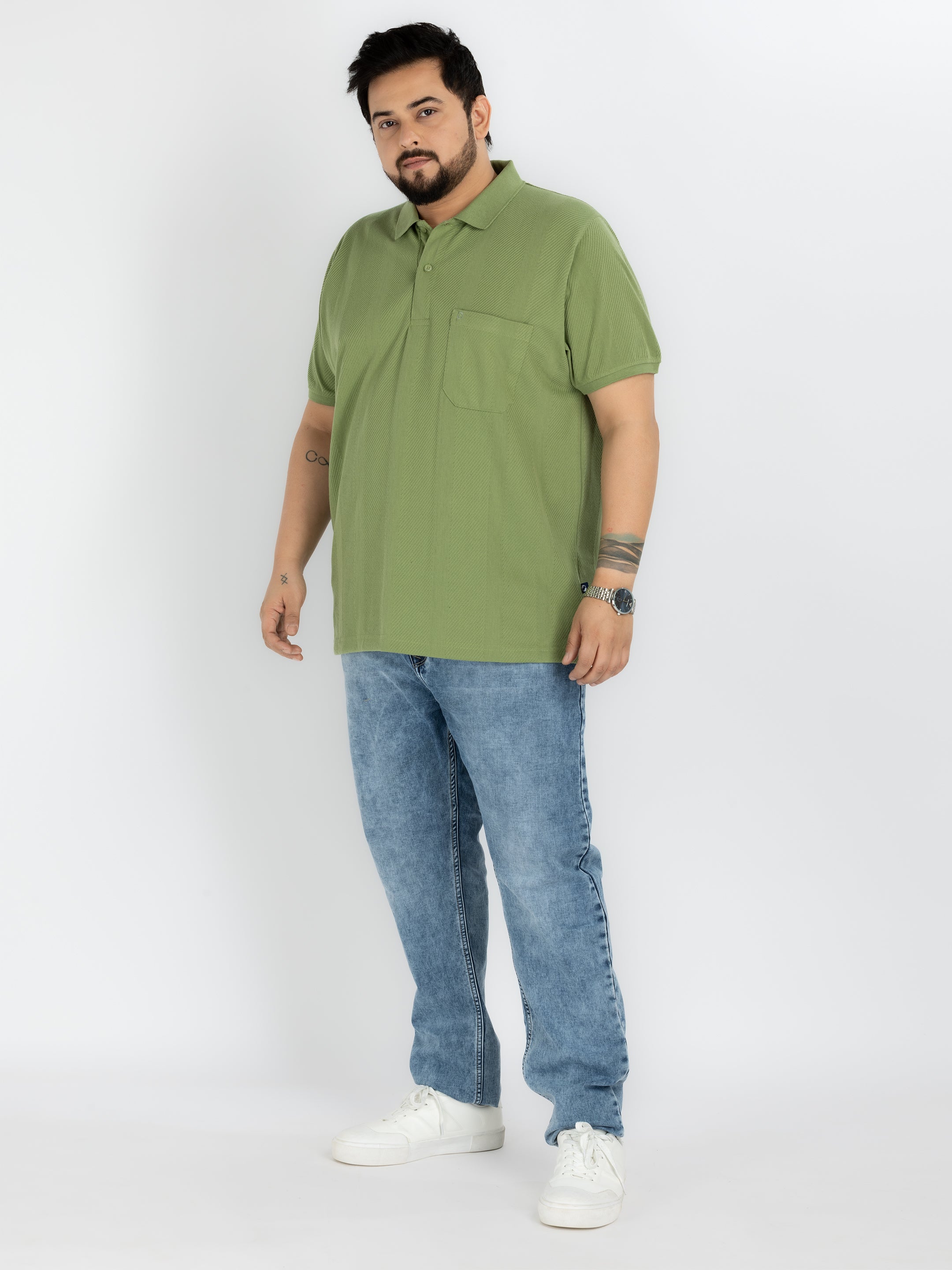 WHATZ Vertical Textured Jacquard Polo T-shirt For Men