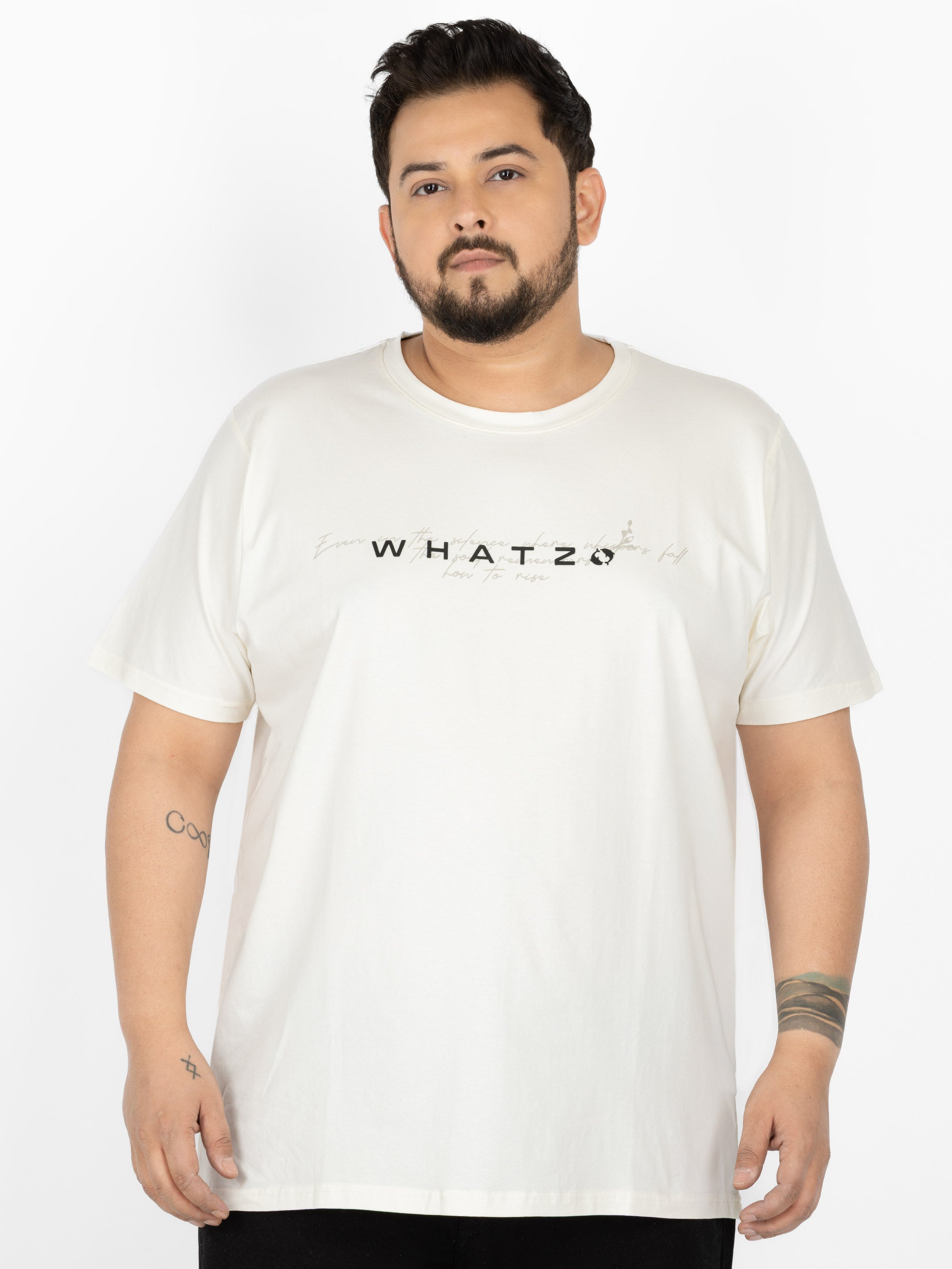 WHATZ Core Logo Graphic Round Neck T-Shirt for Men