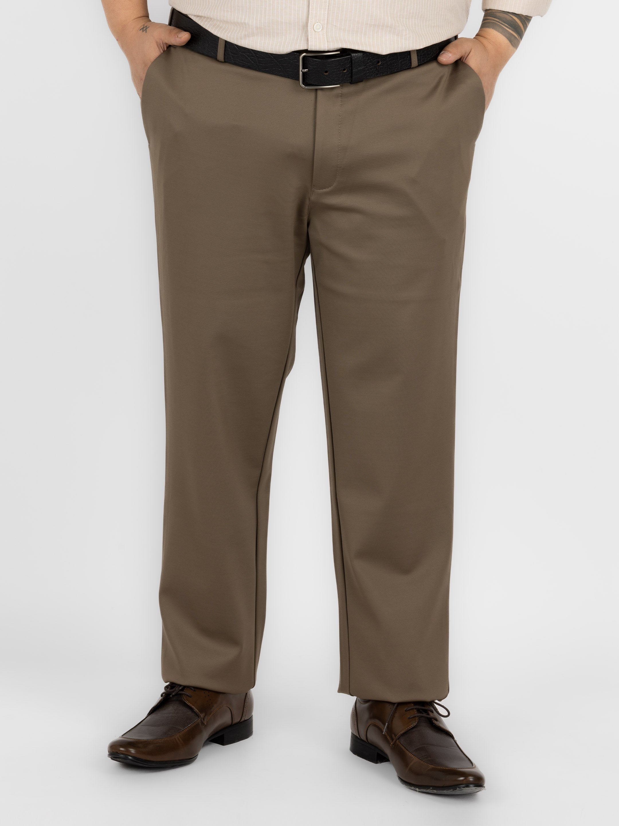 WHATZ Tailored Fit Lycra Formal Trousers for Men