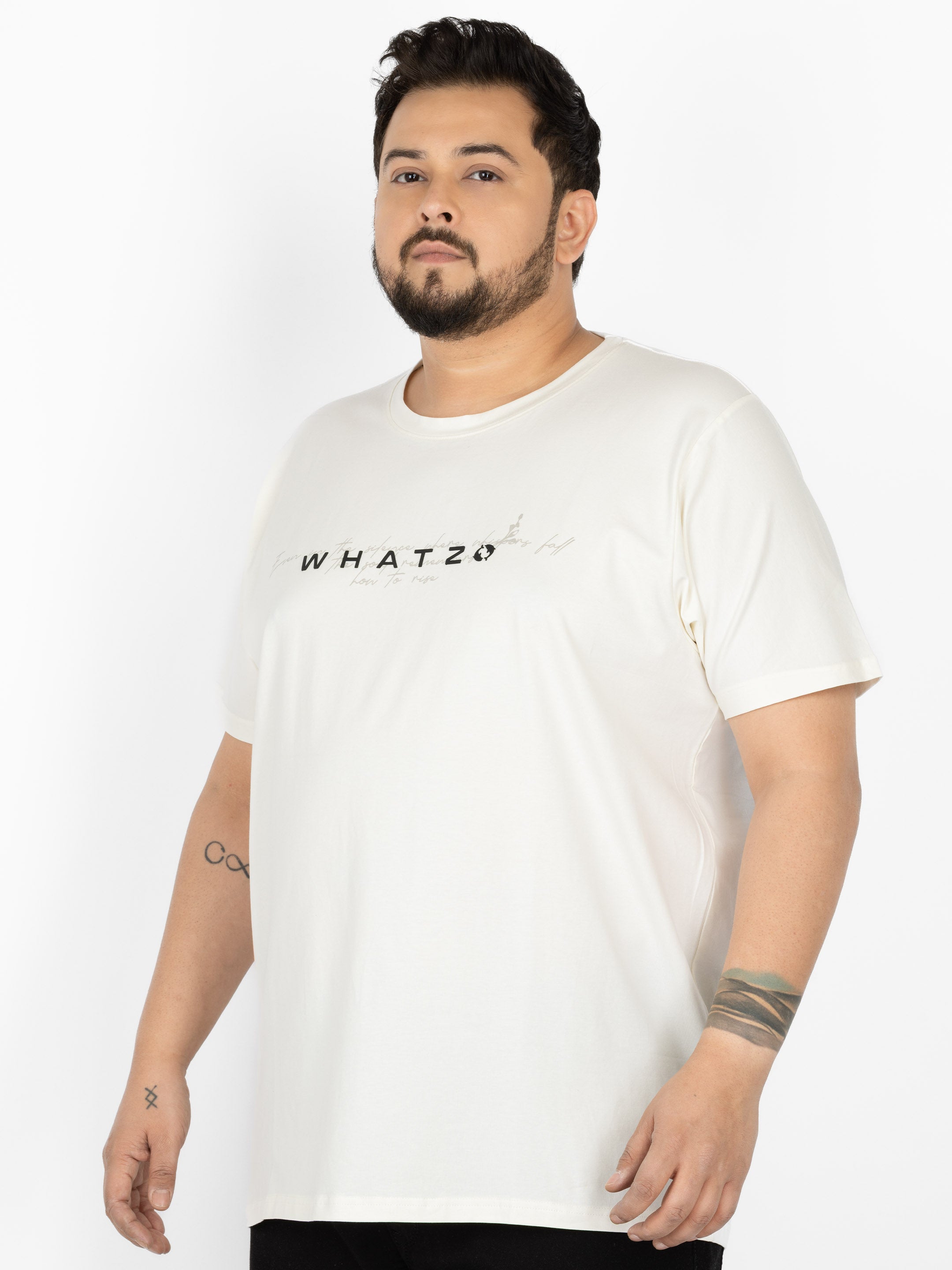 WHATZ Core Logo Graphic Round Neck T-Shirt for Men