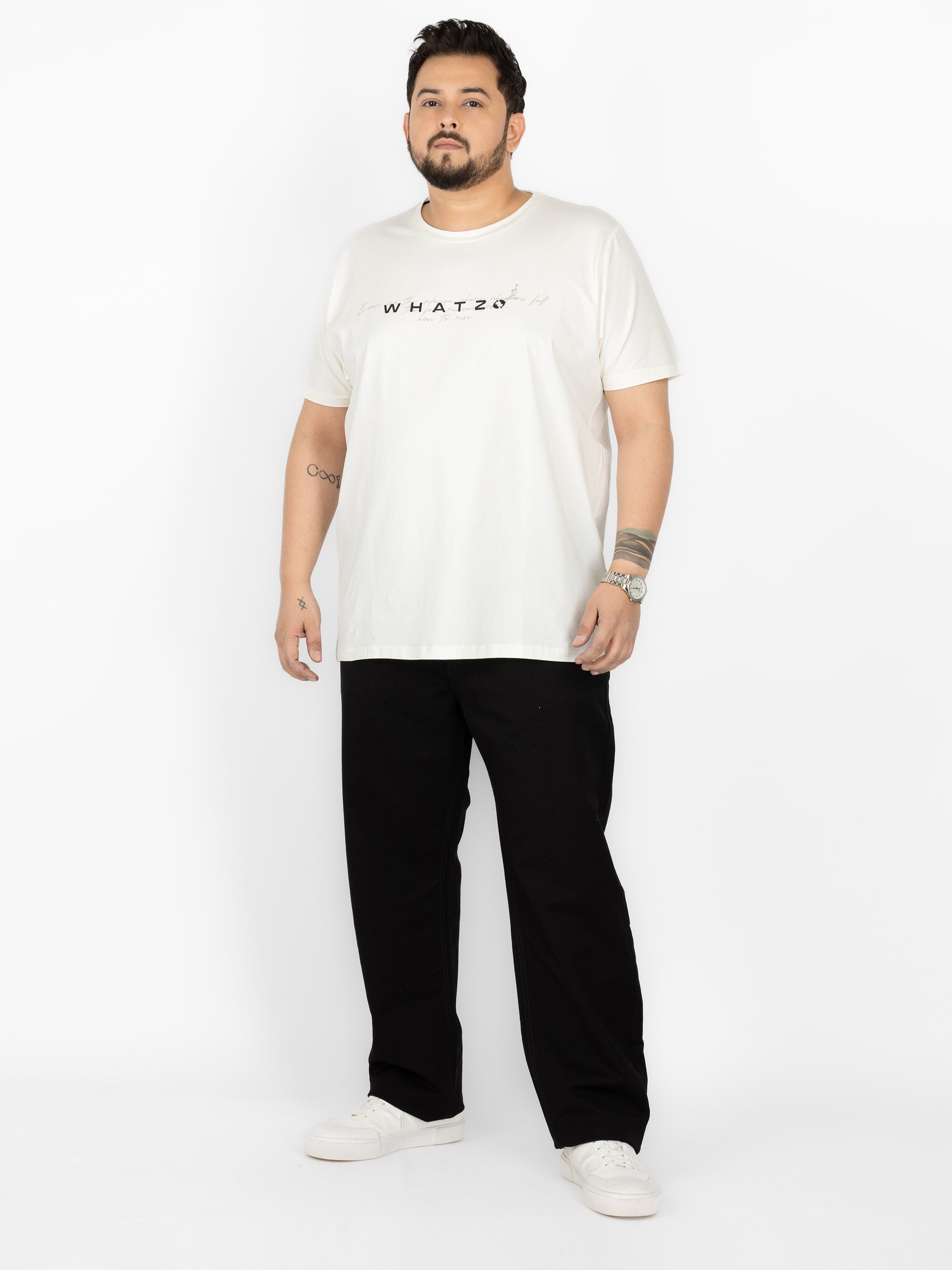 WHATZ Core Logo Graphic Round Neck T-Shirt for Men