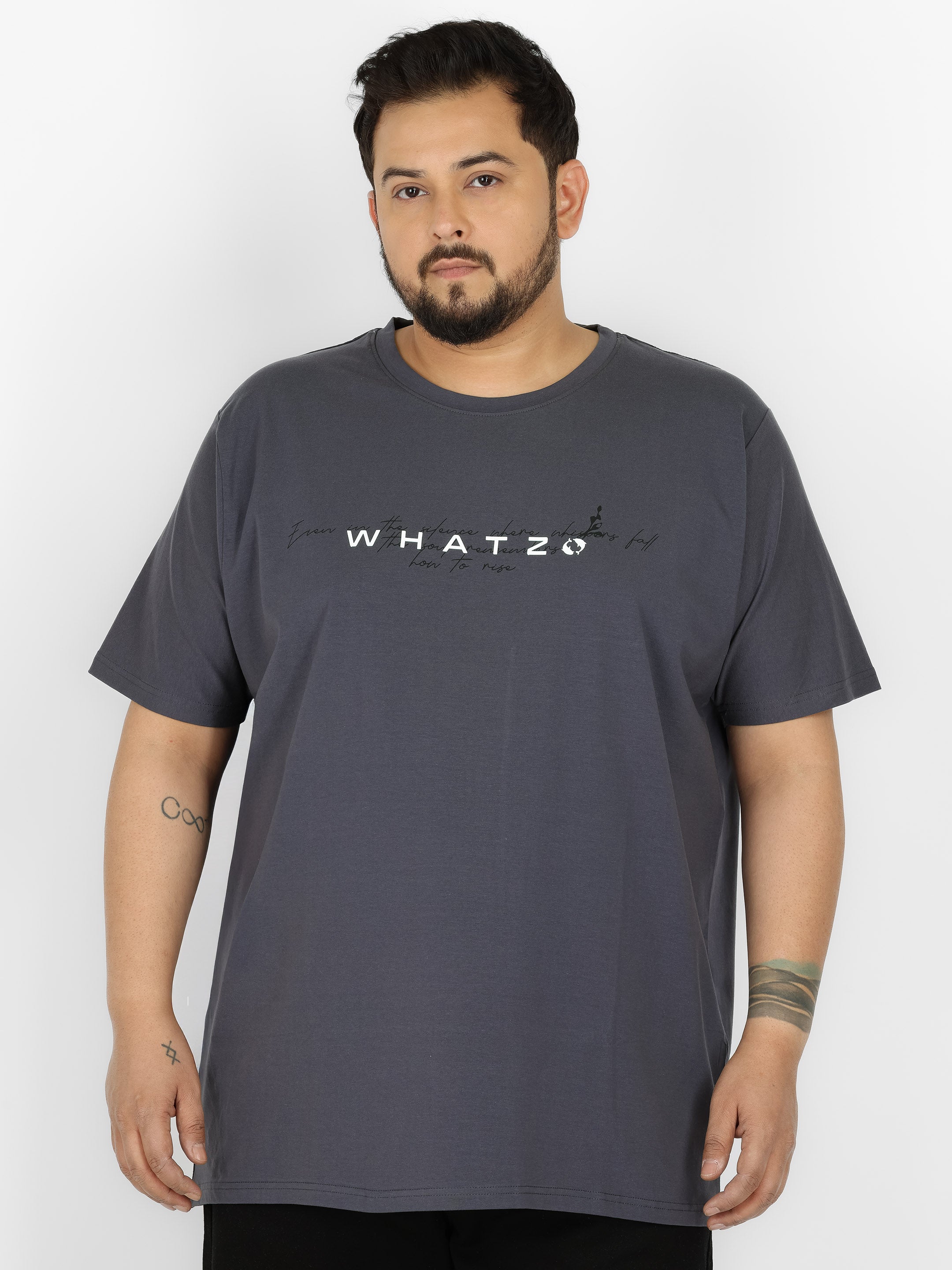 WHATZ Core Logo Graphic Round Neck T-Shirt for Men