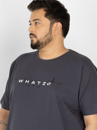 WHATZ Core Logo Graphic Round Neck T-Shirt for Men