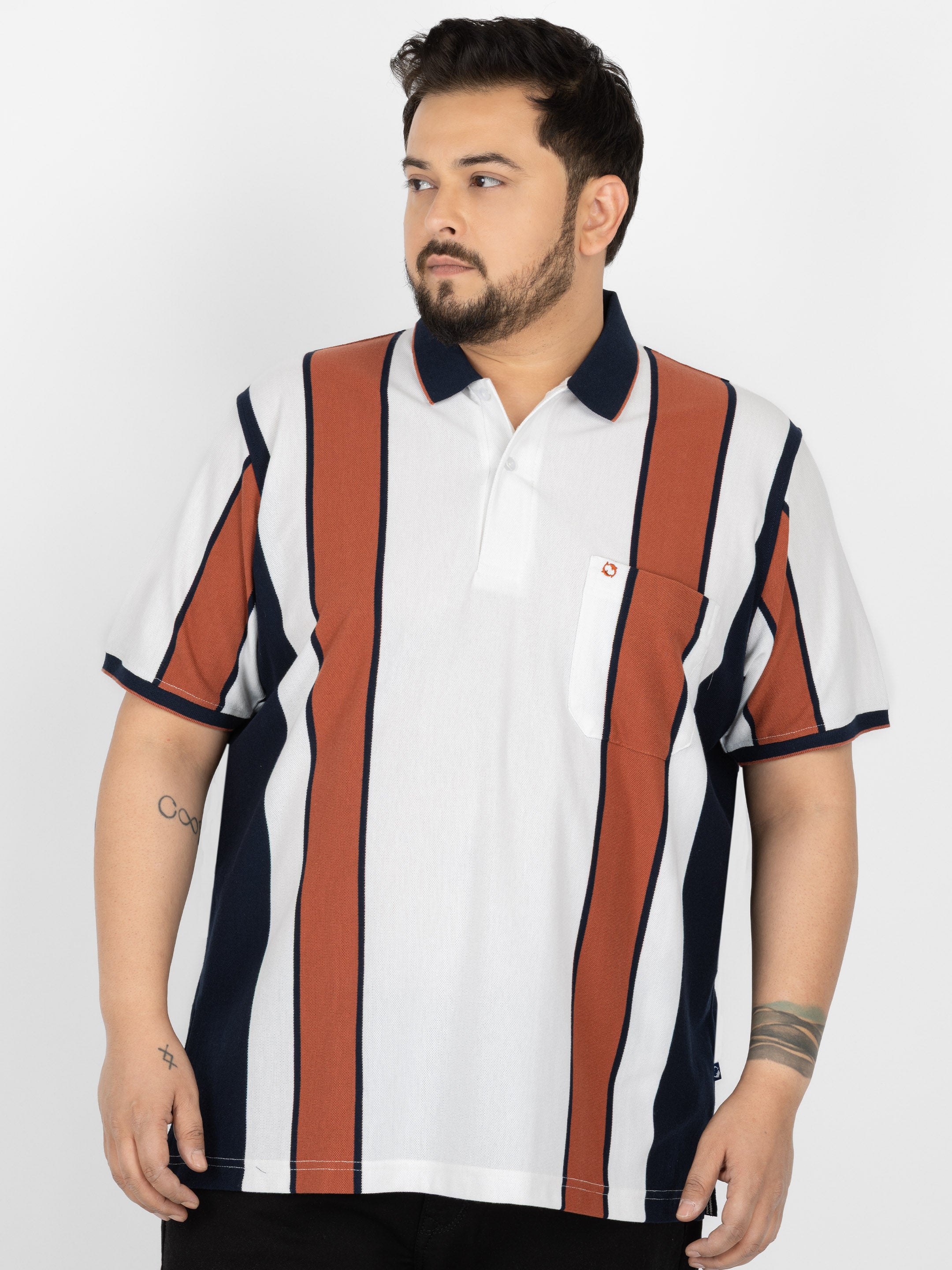WHATZ Heritage Panel Stripe Polo T-Shirt for Men