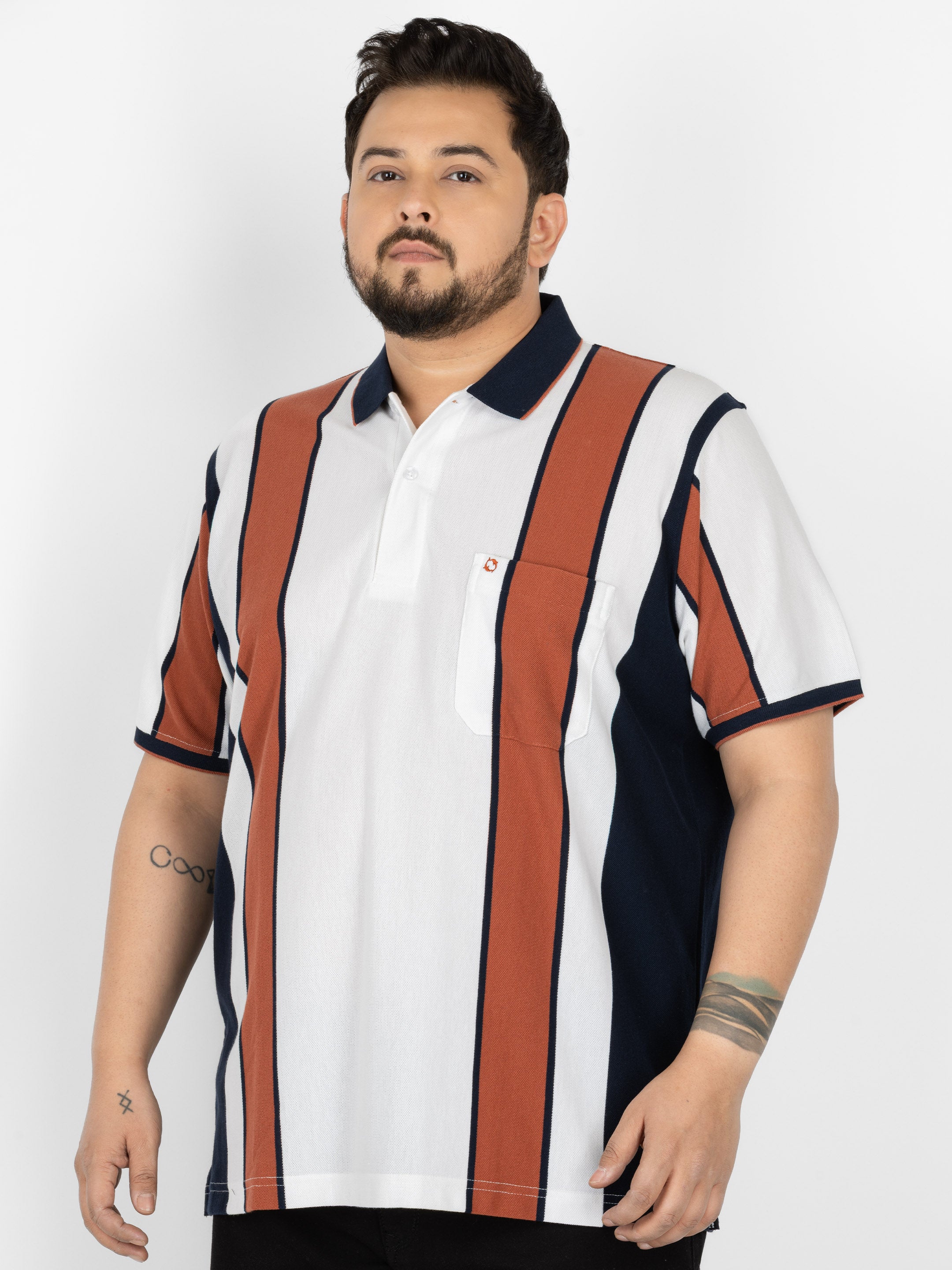 WHATZ Heritage Panel Stripe Polo T-Shirt for Men
