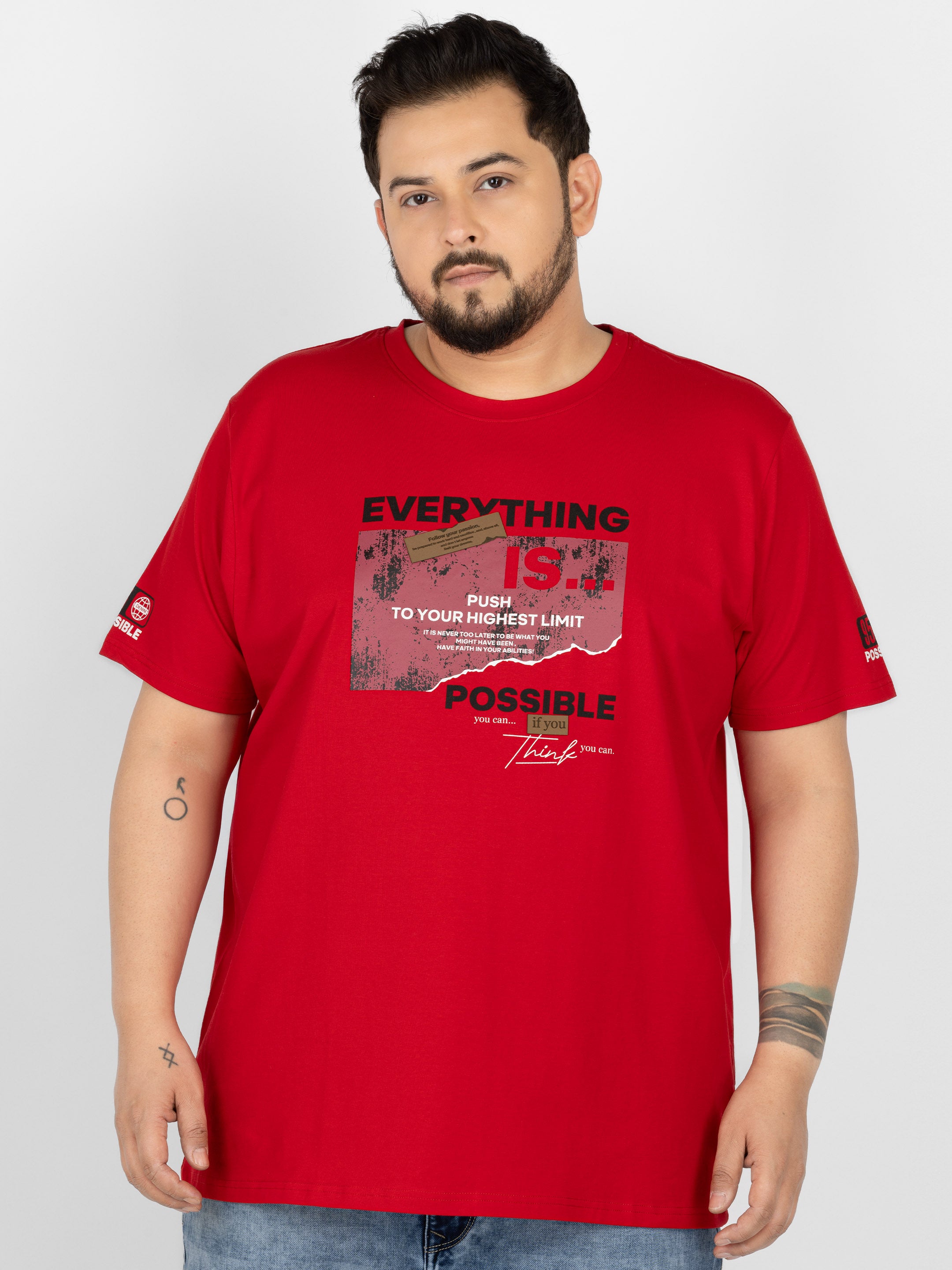 WHATZ Motivational Graphic Round Neck T-Shirt for Men