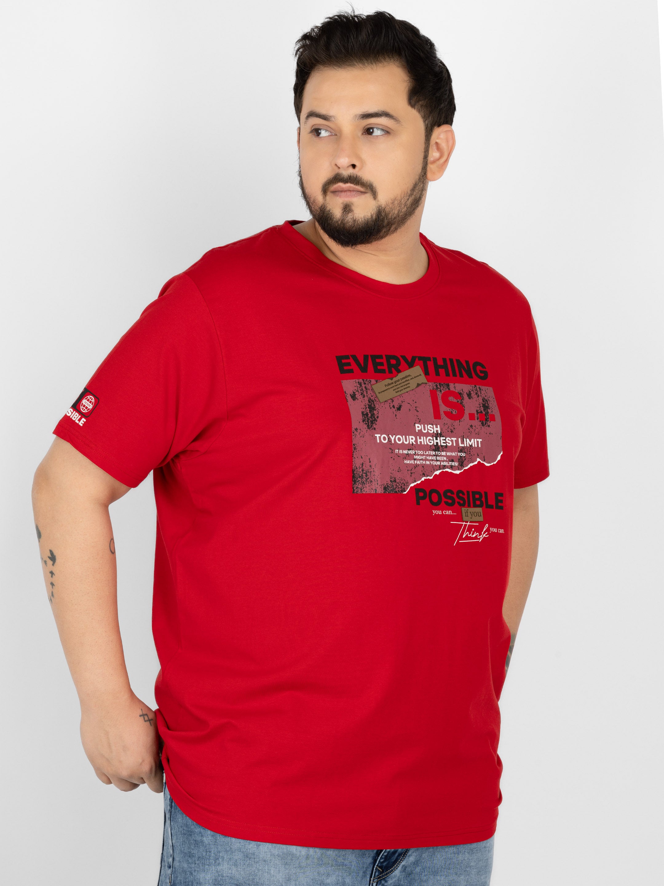 WHATZ Motivational Graphic Round Neck T-Shirt for Men
