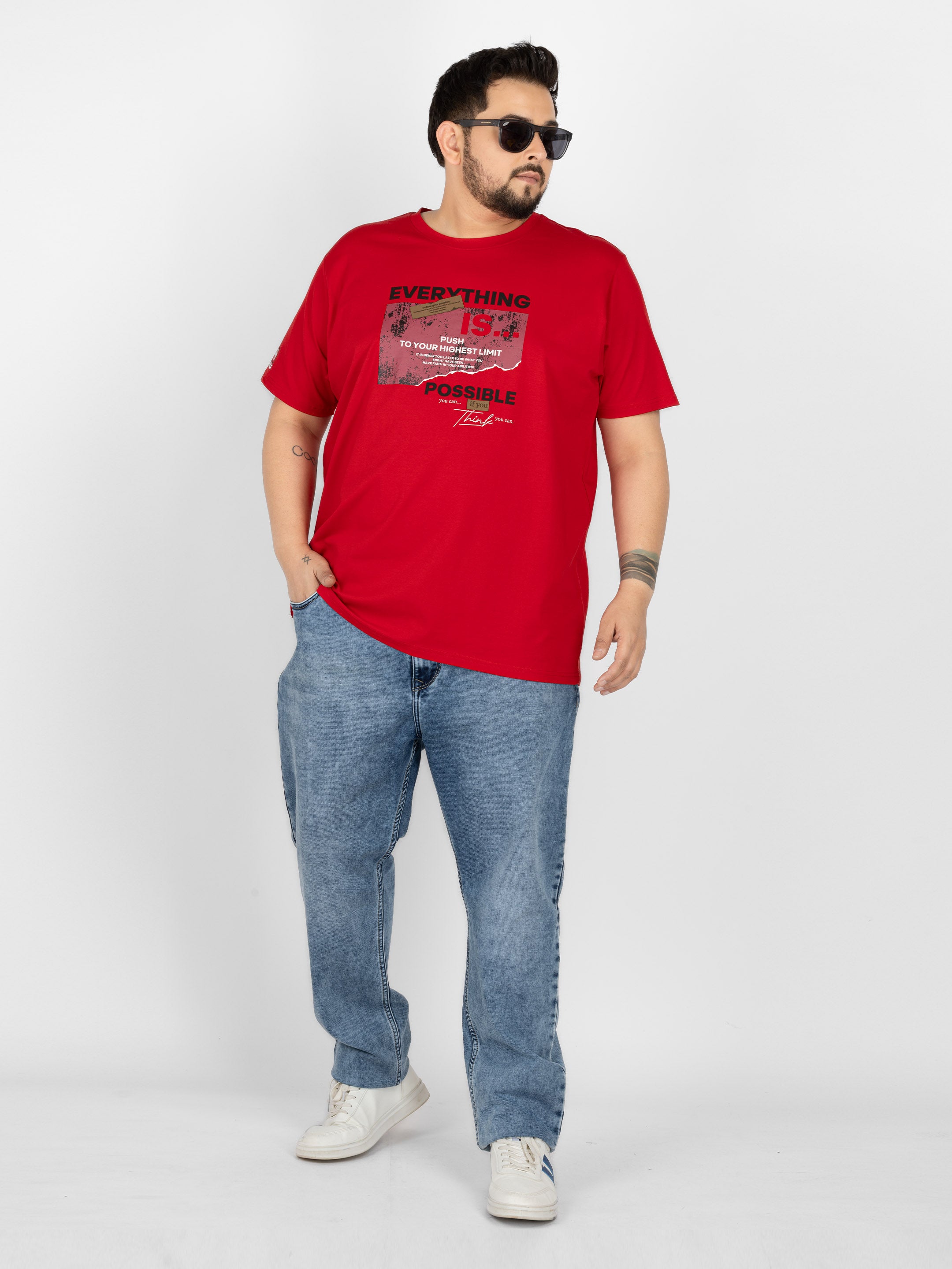 WHATZ Motivational Graphic Round Neck T-Shirt for Men