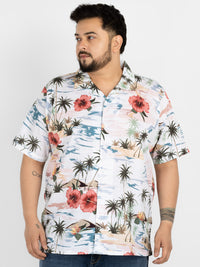 WHATZ Plus Size Hawaiian Floral Print Half Sleeve Shirt for Men