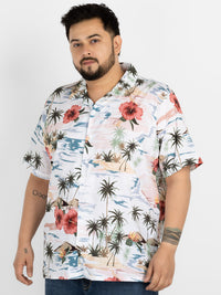 WHATZ Plus Size Hawaiian Floral Print Half Sleeve Shirt for Men