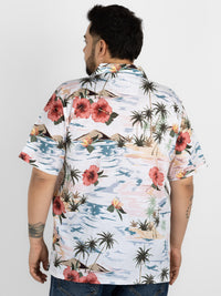 WHATZ Plus Size Hawaiian Floral Print Half Sleeve Shirt for Men