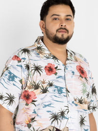 WHATZ Plus Size Hawaiian Floral Print Half Sleeve Shirt for Men