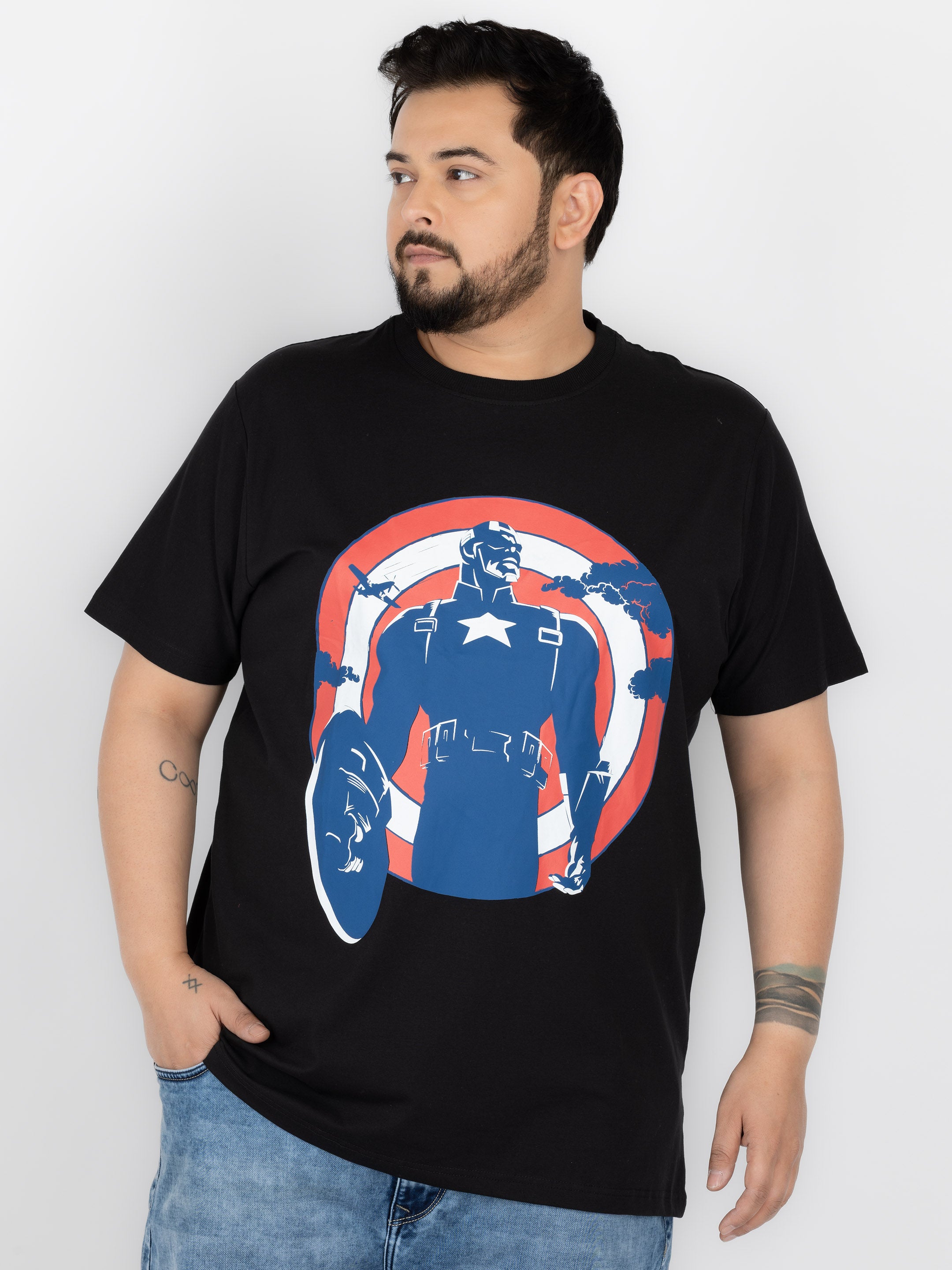 SO WHAT Captain America Graphic Print Round Neck T-shirt for Men
