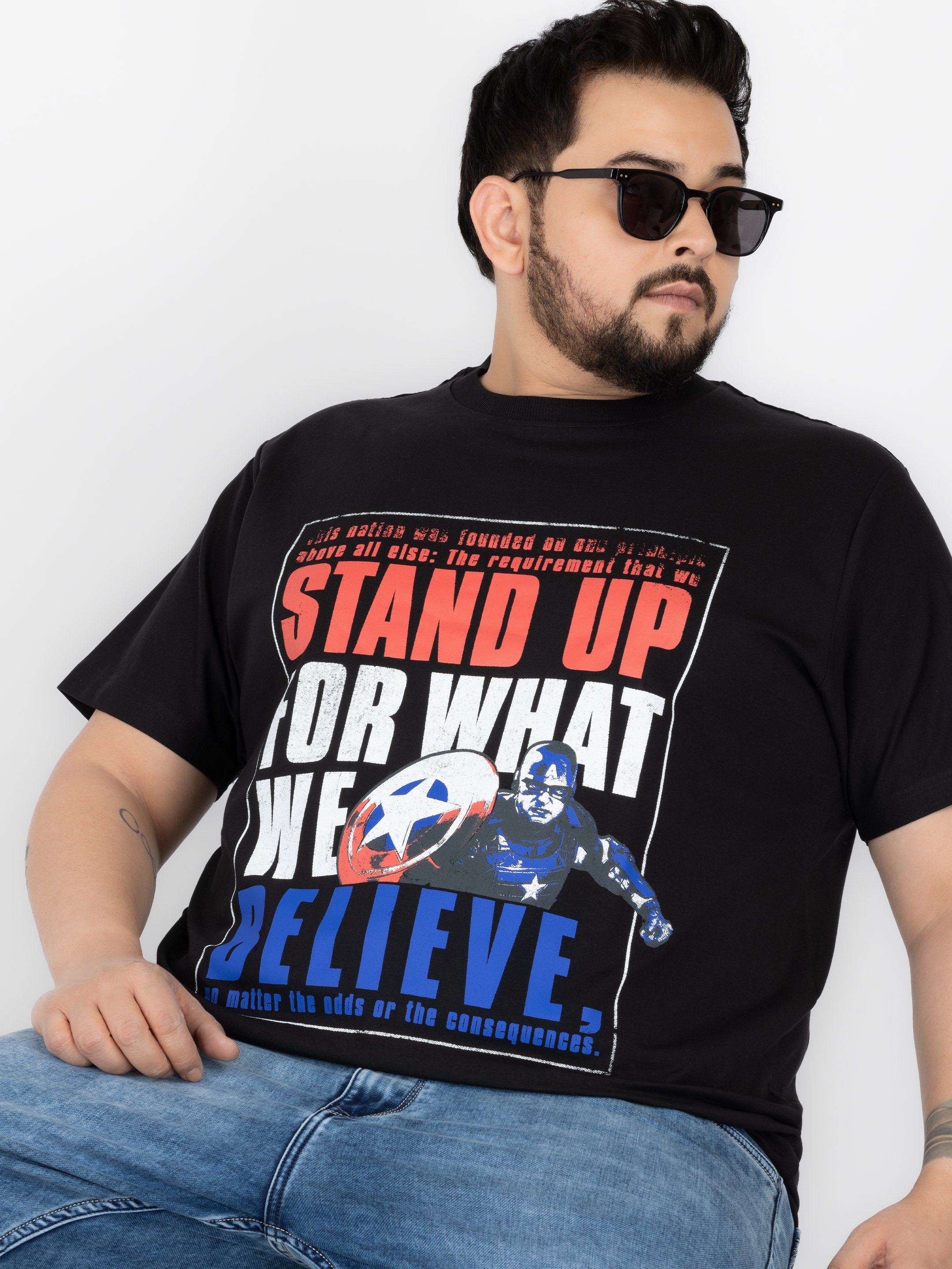 SO WHAT Captain America Inspirational Typography Round Neck T-Shirt for Men