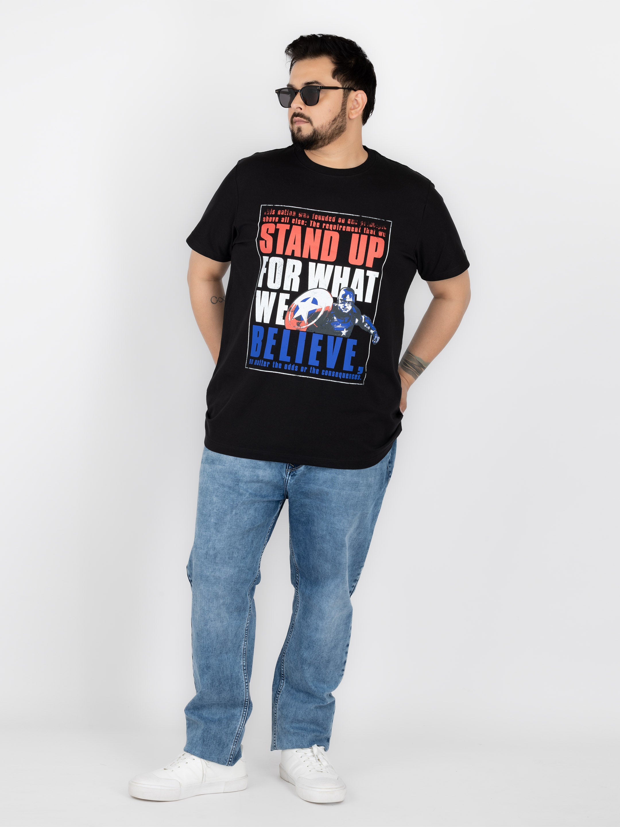 SO WHAT Captain America Inspirational Typography Round Neck T-Shirt for Men