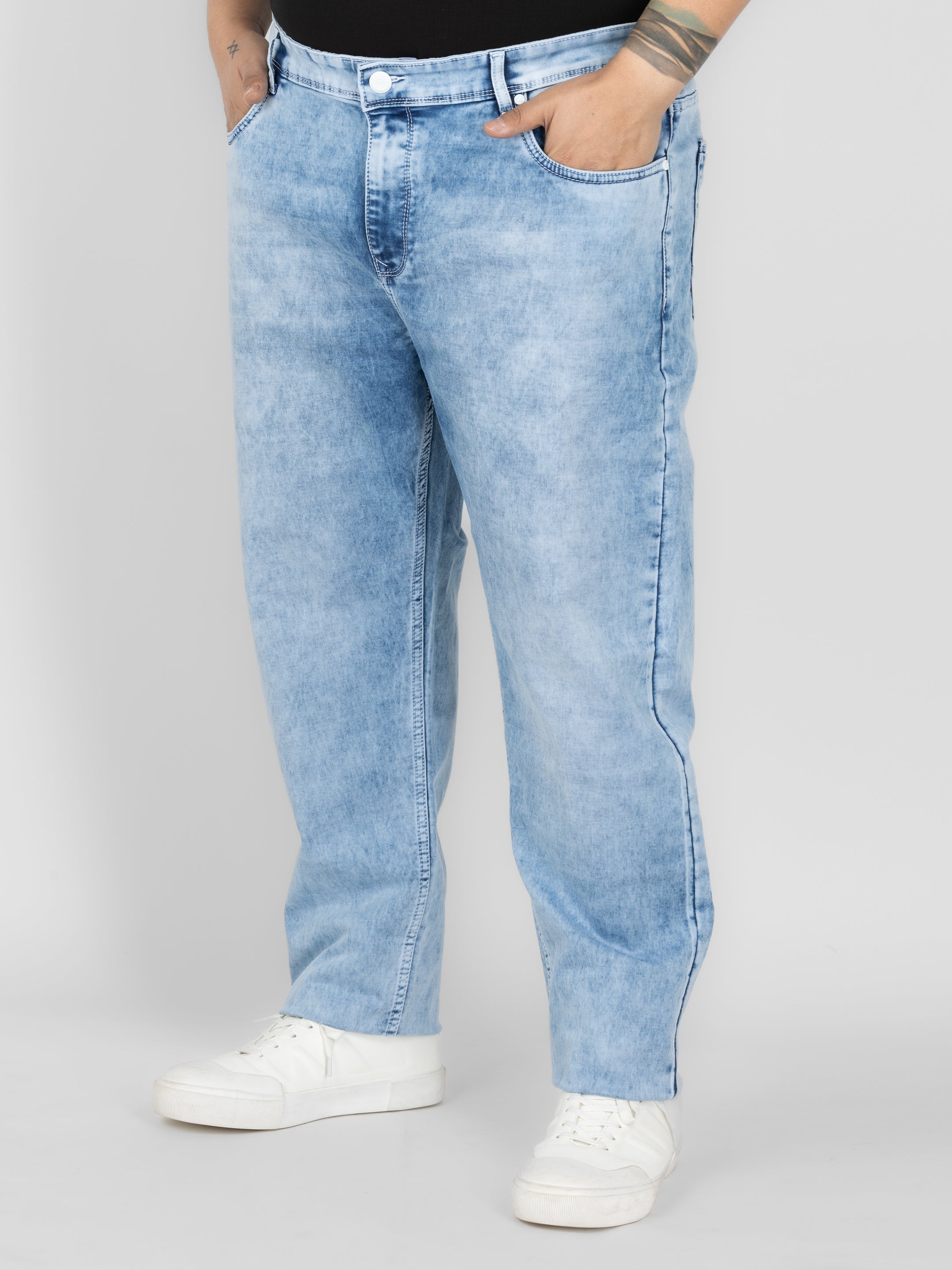WHATZ Drift Stone-Wash Relaxed Denim Jeans for Men