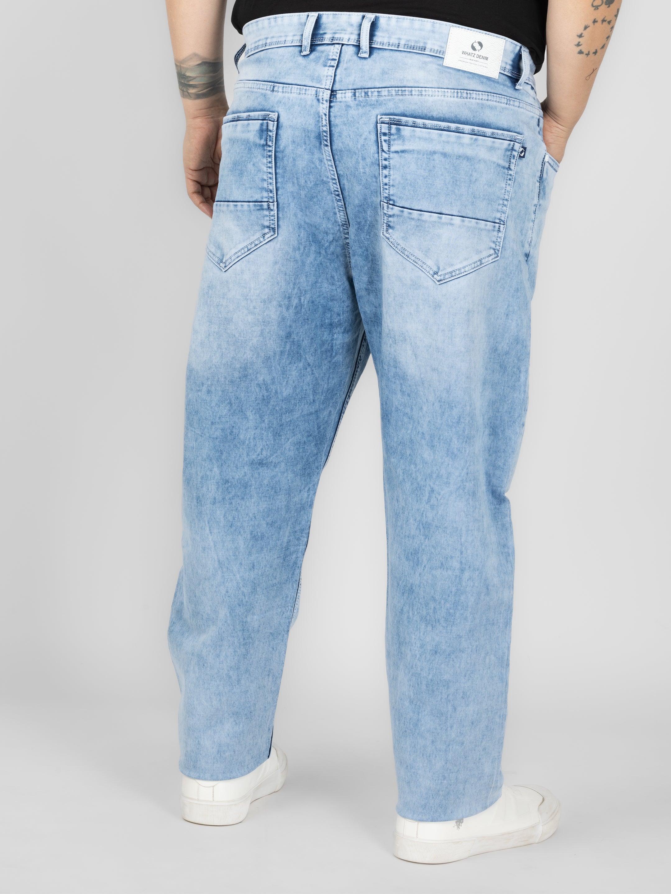 WHATZ Drift Stone-Wash Relaxed Denim Jeans for Men