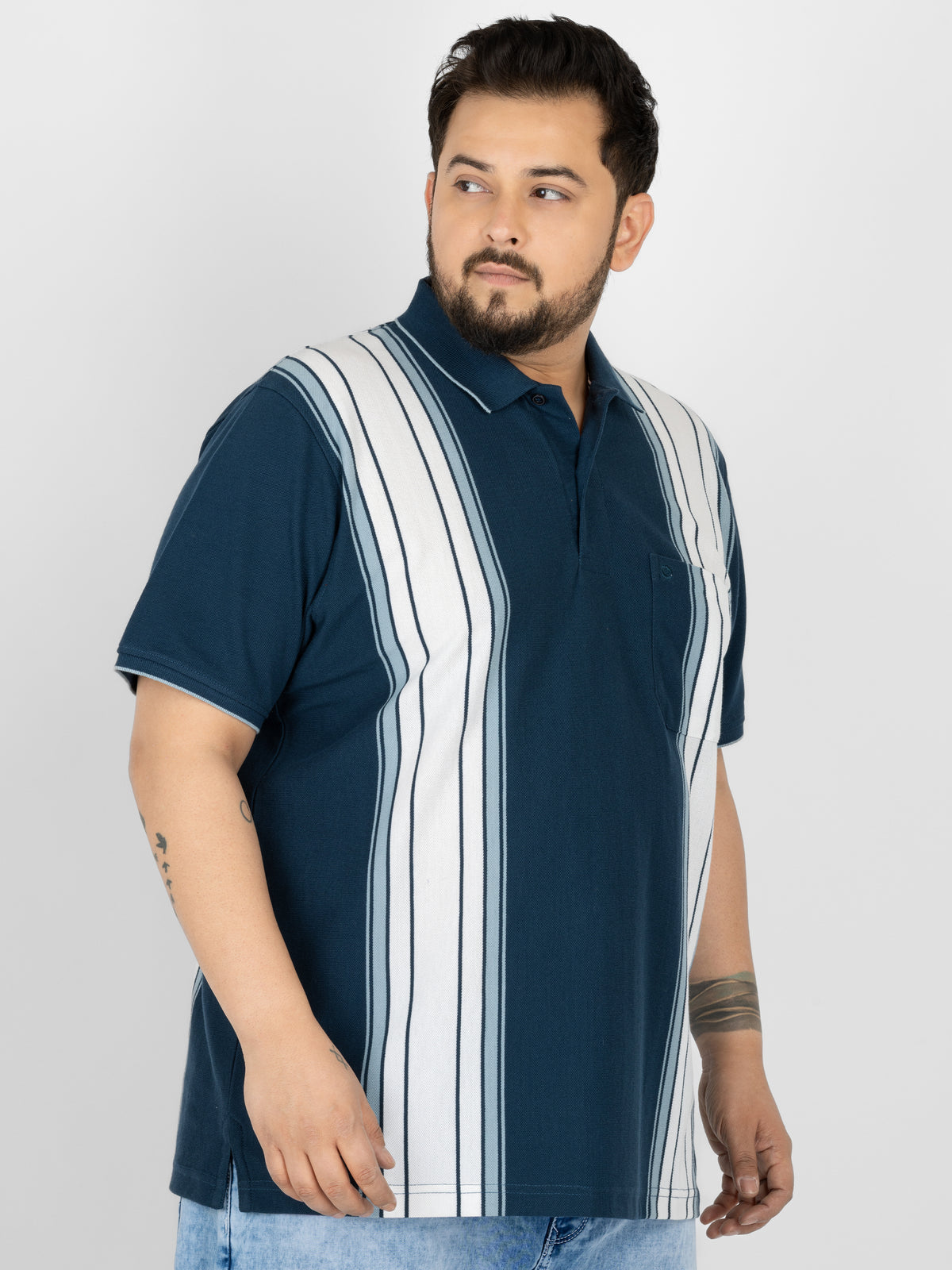 WHATZ Shadow Panel Stripe Polo T-Shirt for Men