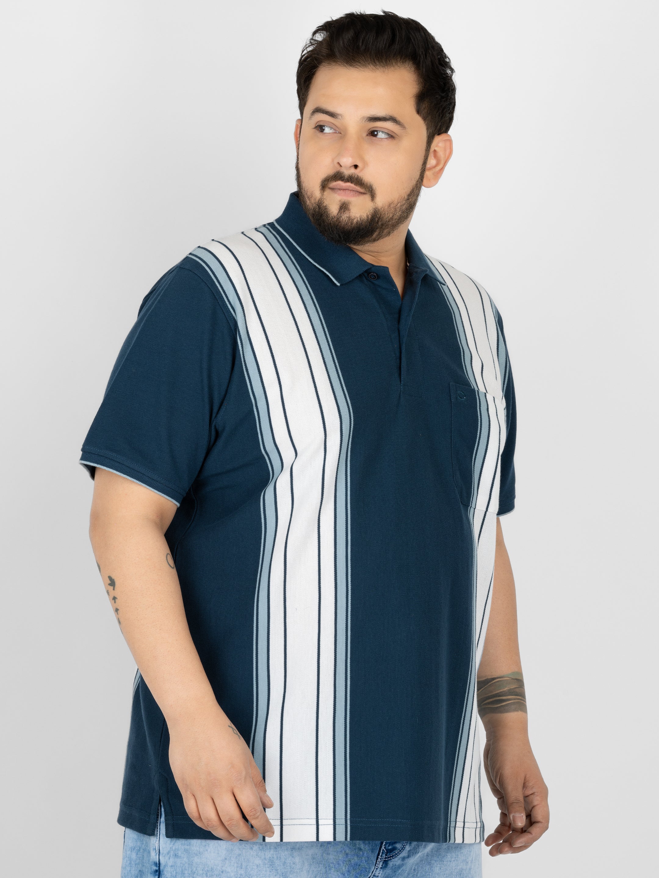 WHATZ Shadow Panel Stripe Polo T-Shirt for Men