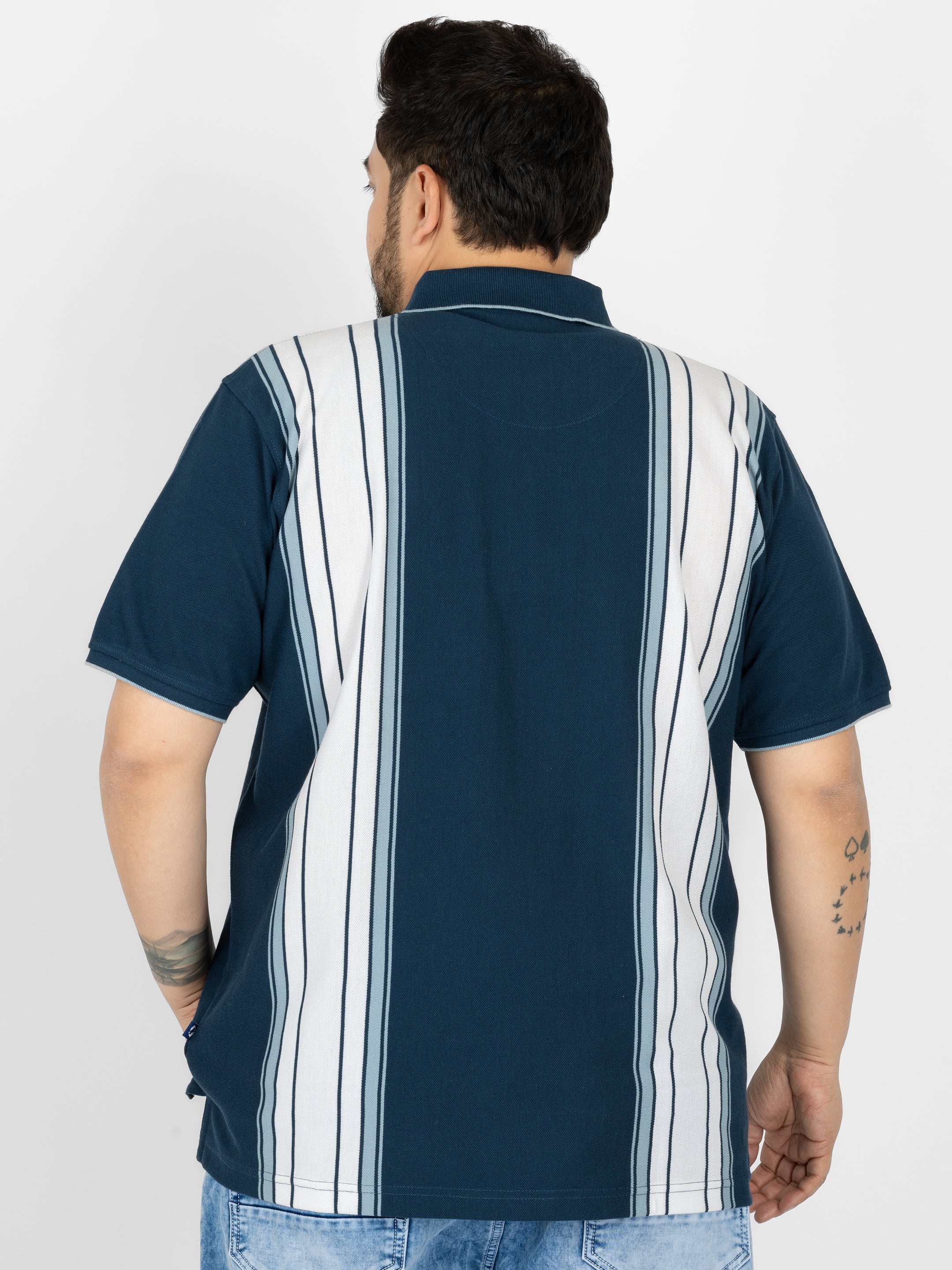 WHATZ Shadow Panel Stripe Polo T-Shirt for Men