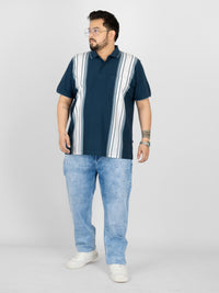 WHATZ Shadow Panel Stripe Polo T-Shirt for Men