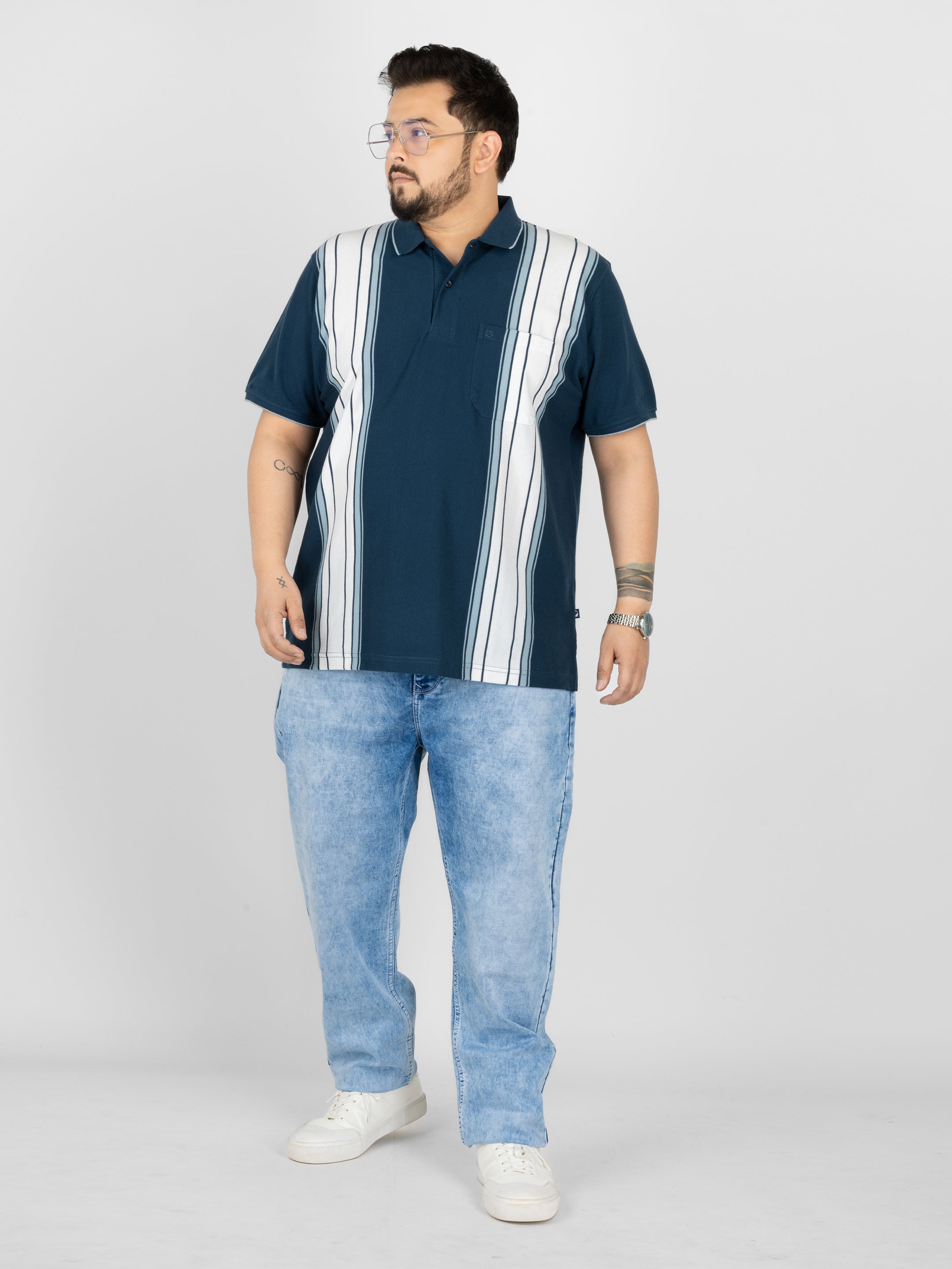 WHATZ Shadow Panel Stripe Polo T-Shirt for Men