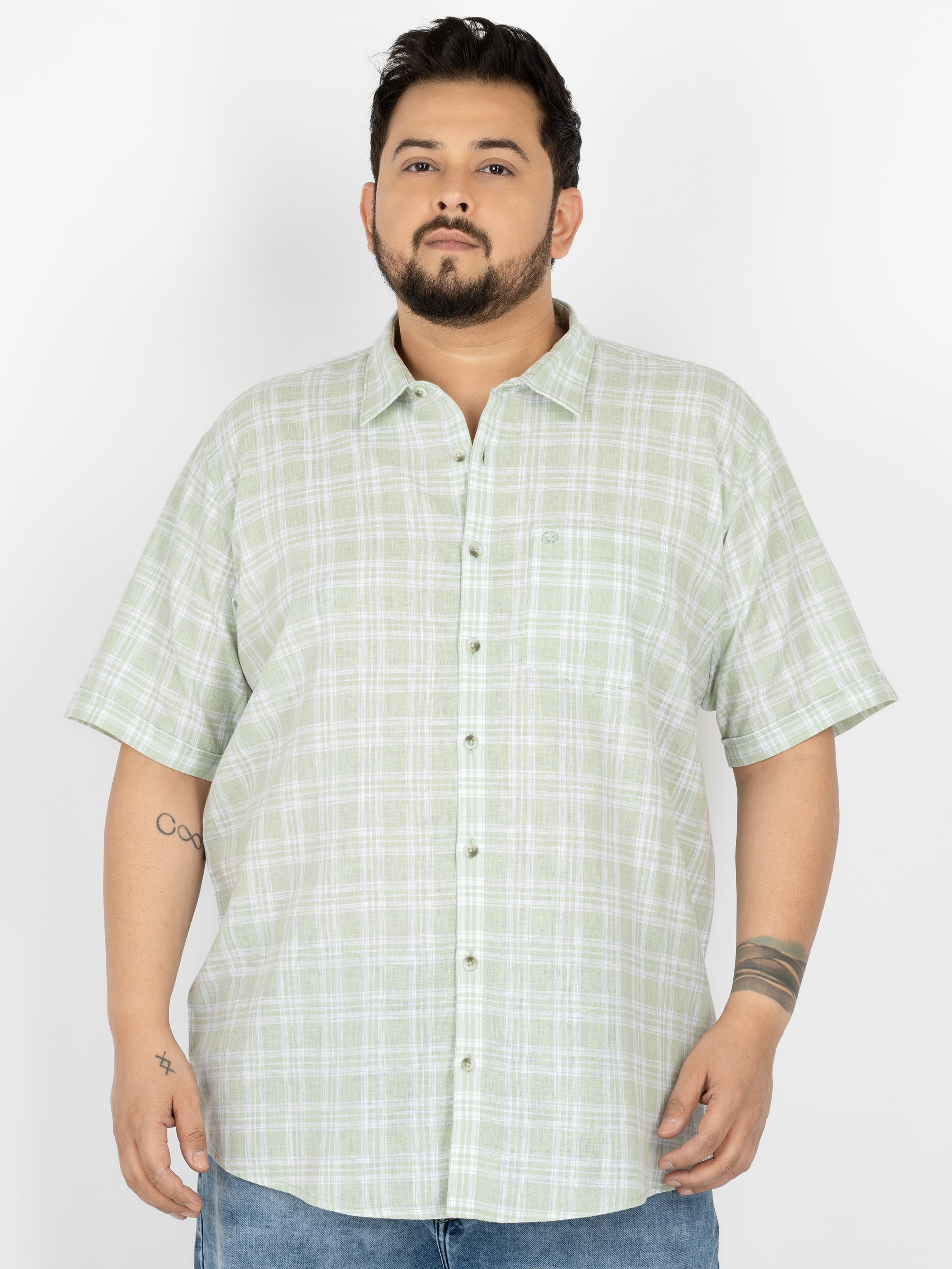 WHATZ Grid Checked Half Sleeve Shirt For Men