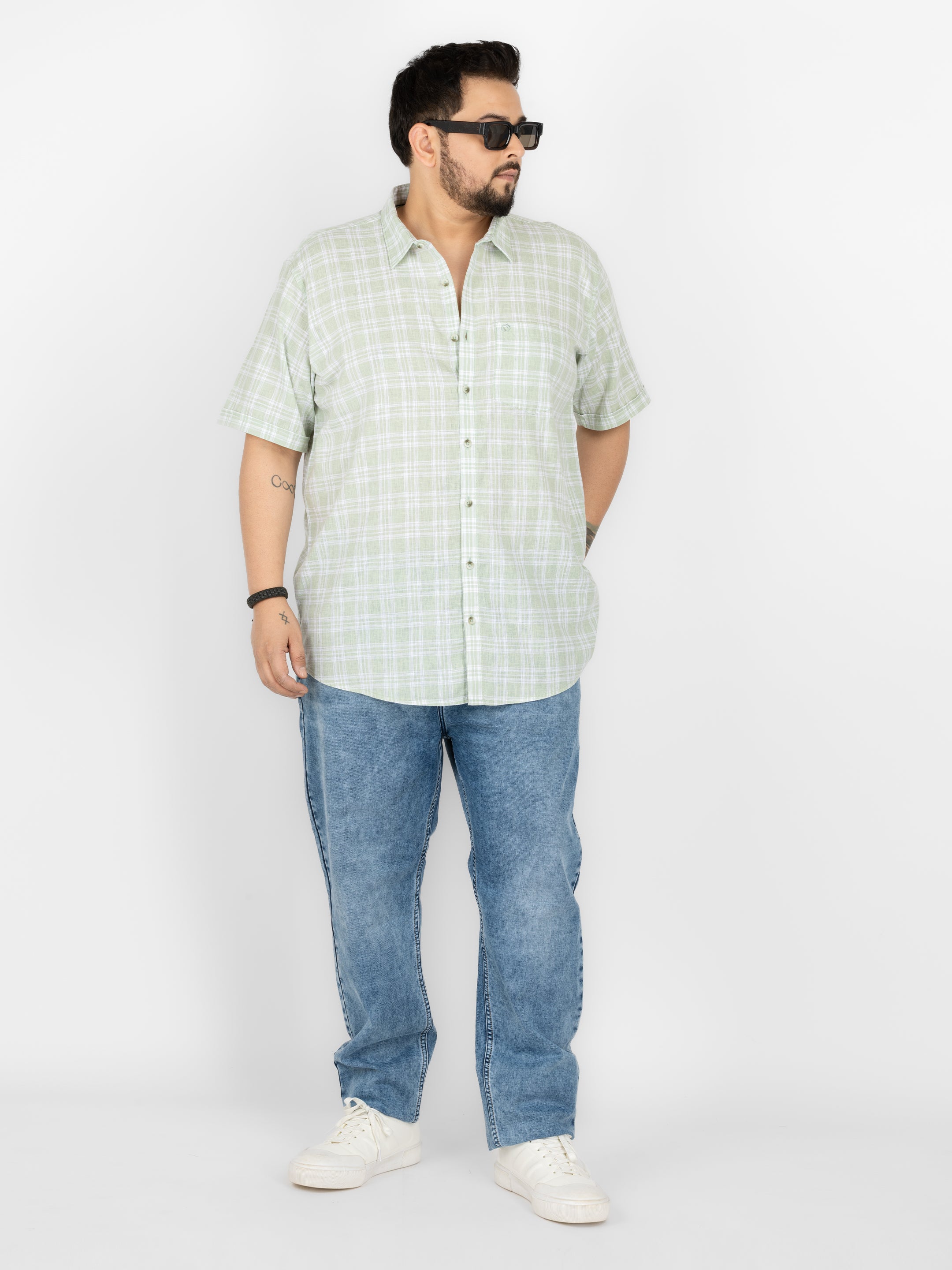 WHATZ Grid Checked Half Sleeve Shirt For Men
