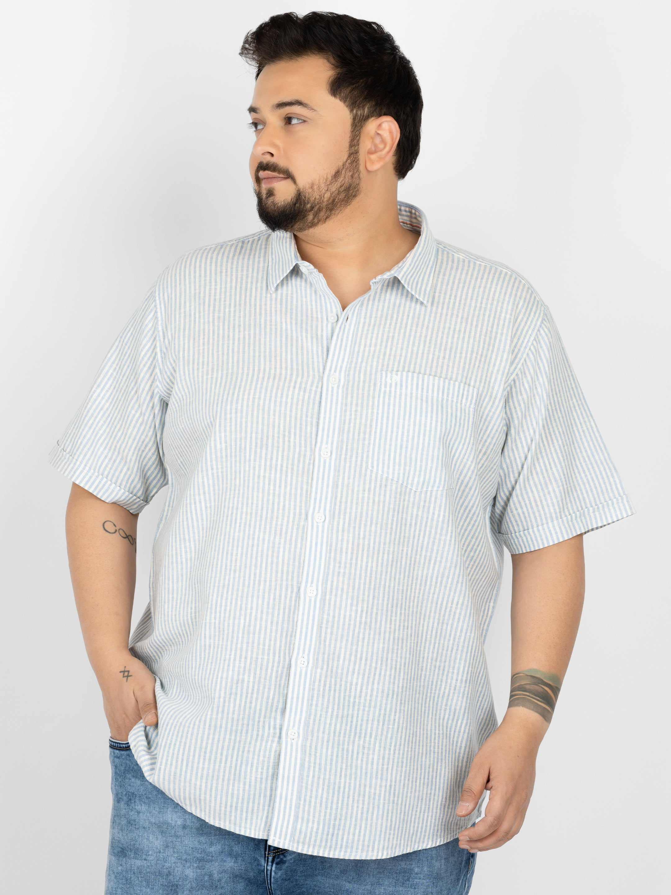 WHATZ Classic Vertical Stripe Half Sleeve Shirt For Men
